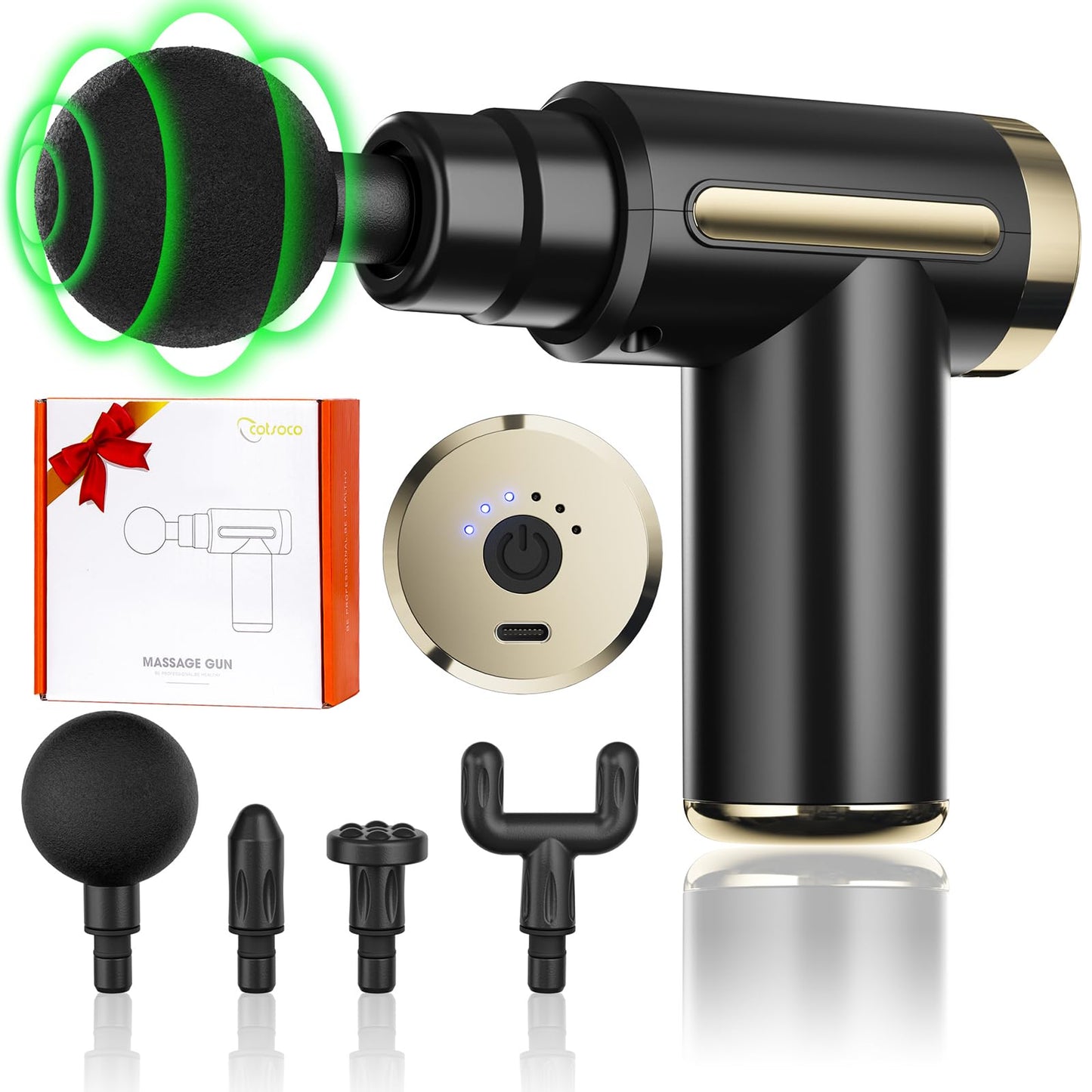 Pistola de Masaje, Mini Pistola de Masaje Muscular, Masajeador Portatil Muscular Masajeador de Tejido Profundo Massage Gun Portátil 4 Cabezales de Masaje para Relajar Los Músculos Aliviar el Dolor(Black)