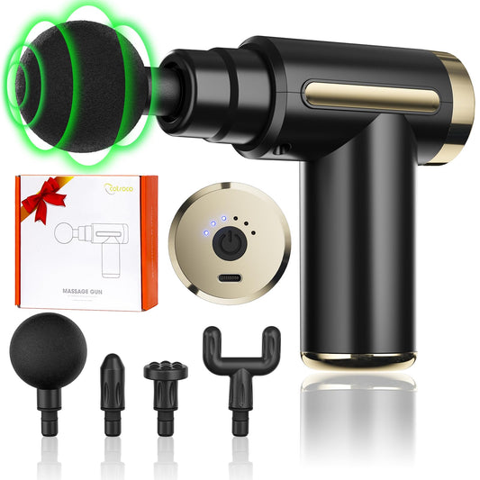 Pistola de Masaje, Mini Pistola de Masaje Muscular, Masajeador Portatil Muscular Masajeador de Tejido Profundo Massage Gun Portátil 4 Cabezales de Masaje para Relajar Los Músculos Aliviar el Dolor(Black)