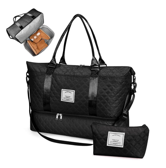 Bolsa de Deporte, Bolsa de Viaje Con Compartimento Para Zapatos y Neceser, Compartimentos Húmedo y Seco, Gran Capacidad, Resistente al Agua (negro)