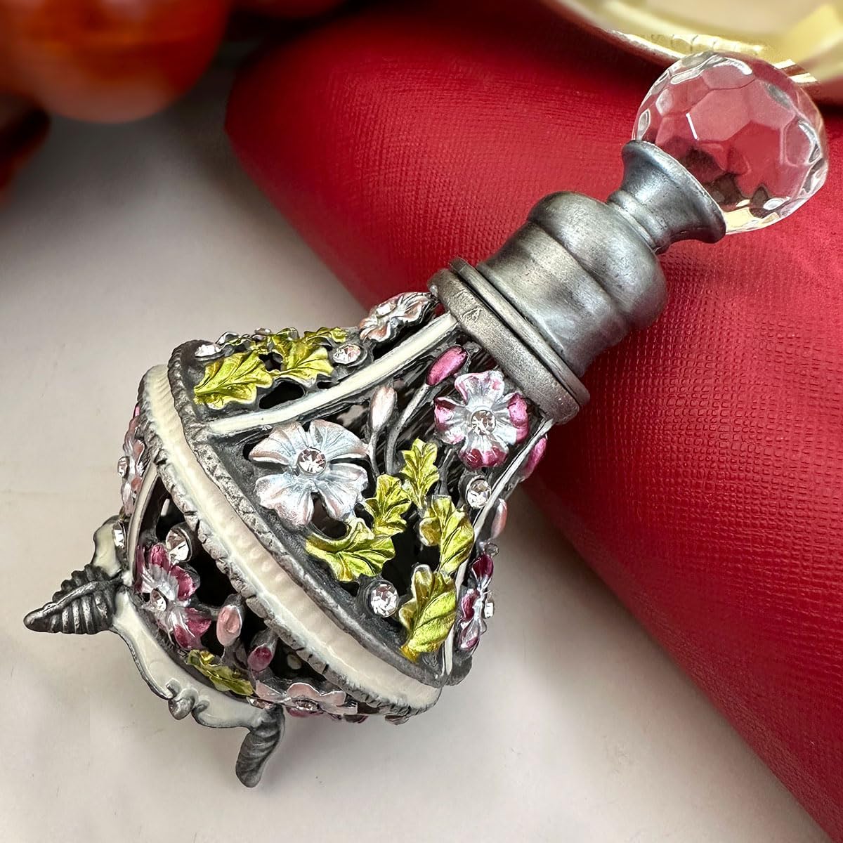 JFYSJ Fancy - Botella de perfume de vidrio vacía recargable, con tapa de flores esmeriladas retro