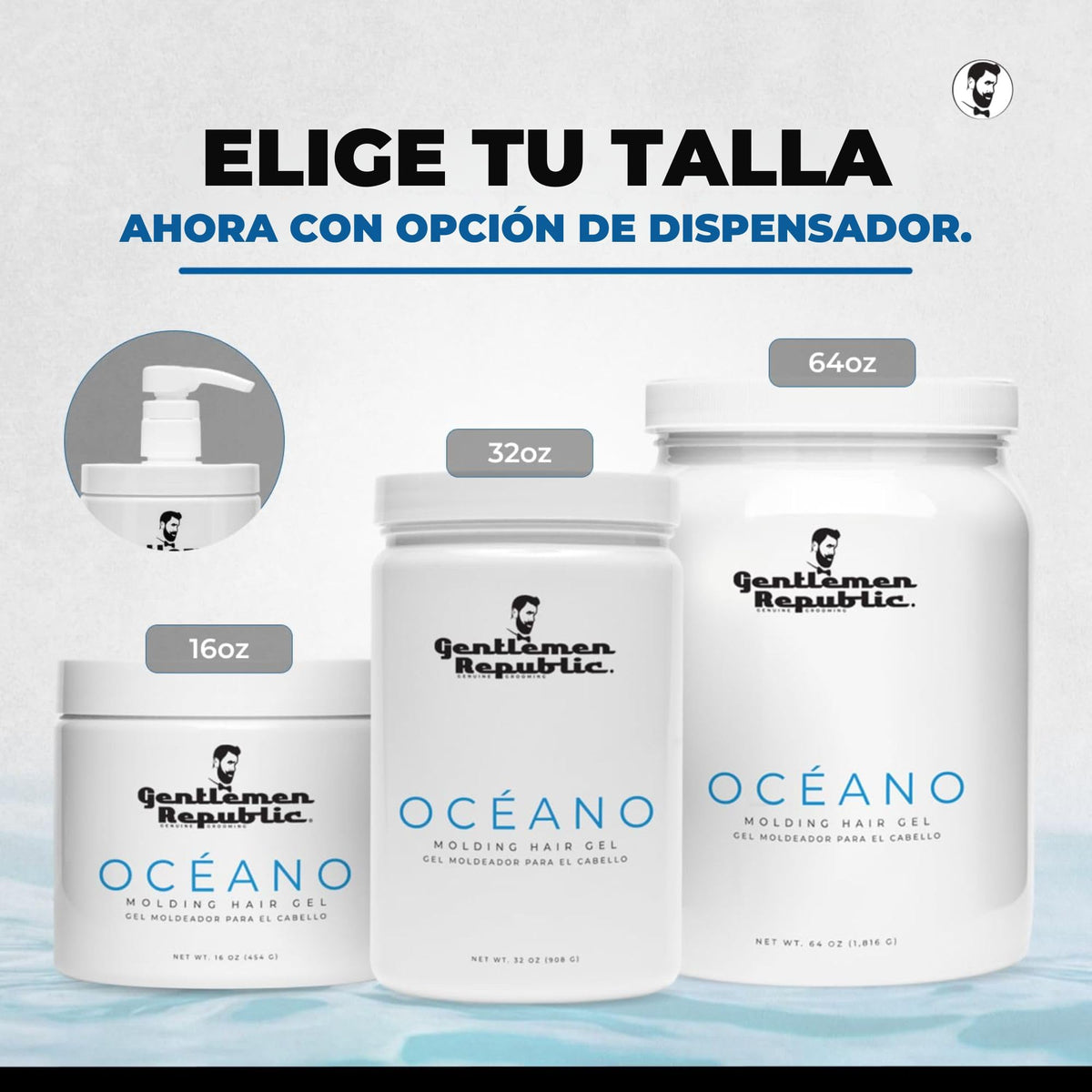 Gentlemen Republic Genuine Grooming Gentlemen Republic - Gel Oceano de 32 Oz con Bomba, Fijaci?n Fuerte y Alto Brillo para Todo Tipo de Cabello, 100% Libre de Alcohol y F?cil de Aplicar, F?rmula Profe