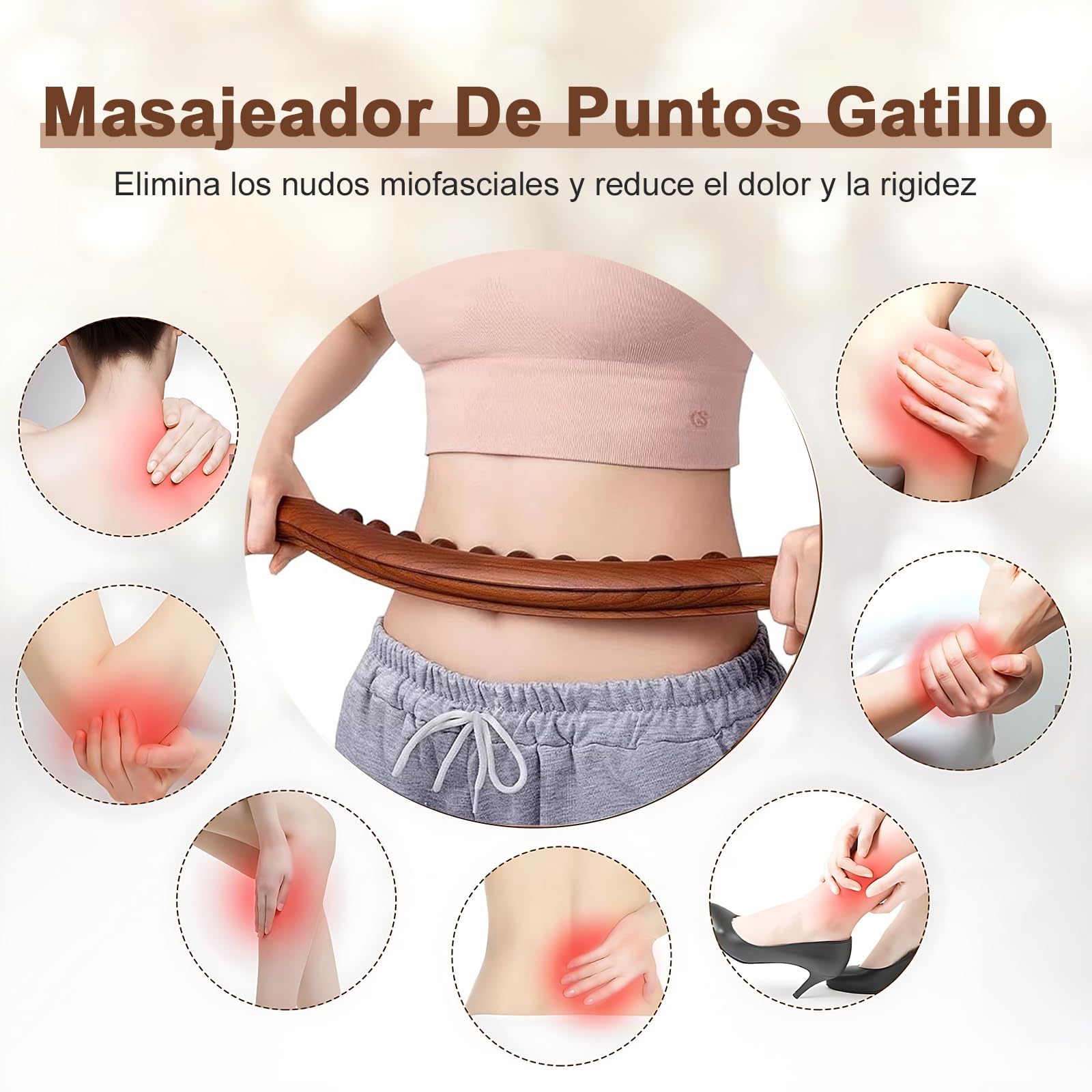 Herramienta de Masaje Gua Sha de Madera, 31 Beads Scraping Massage Bar, Masaje muscular Barra, Adecuado para la espalda, El abdomen y los hombros de todo el cuerpo para aliviar el dolor muscular