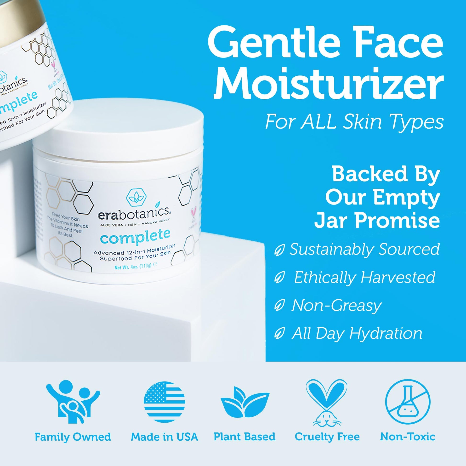 Natural Face Moisturizer Cream 4oz Advanced Healing 10-in-1 Non Greasy Formula with Organic Aloe Vera, Manuka Honey, Coconut Oil & More. Best Face Cream for Oily, Dry, Damaged & Sensitive Skin
