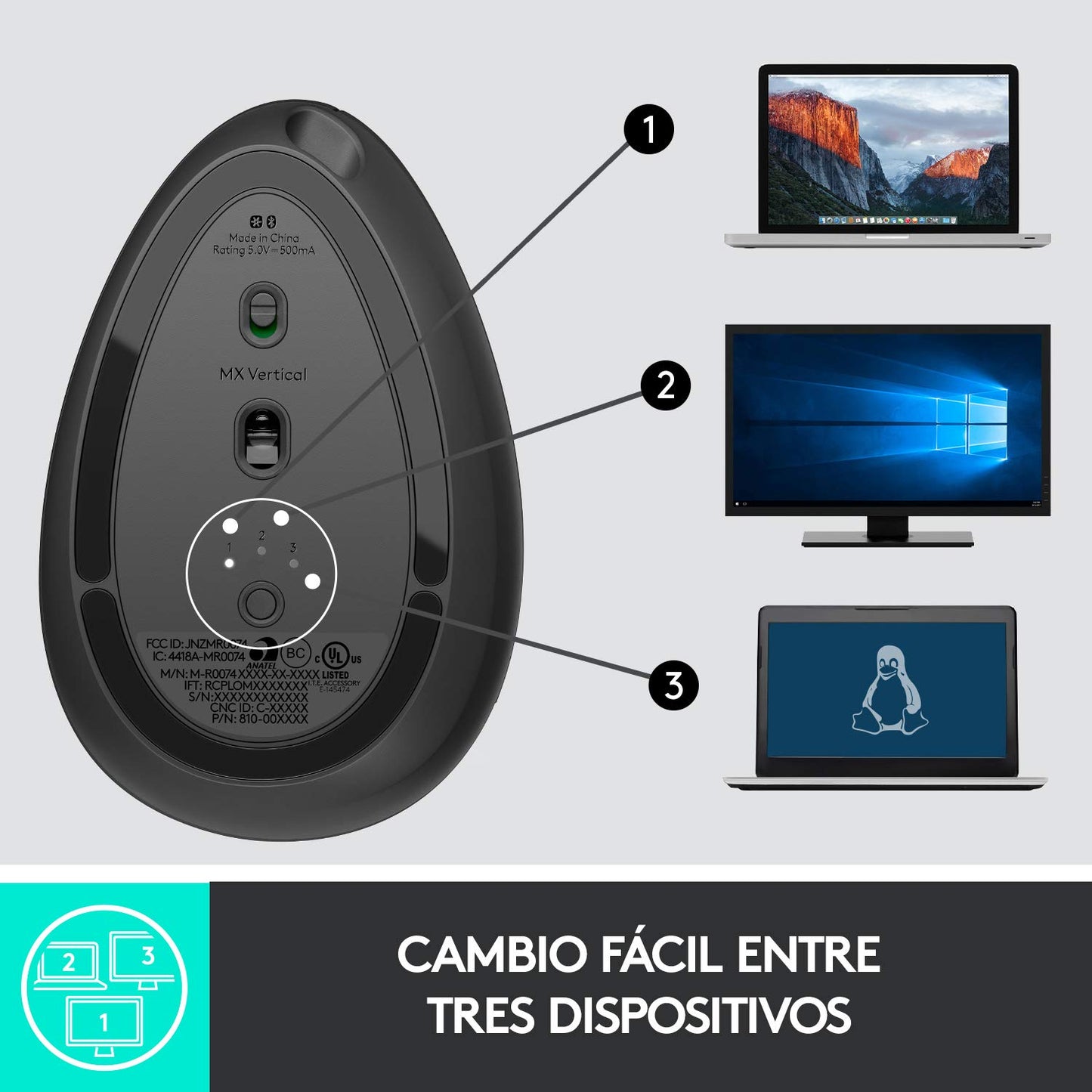 Mouse Inalámbrico Logitech Ergonómico Negro con Seguimiento Óptico 4000 dpi y Carga Rápida