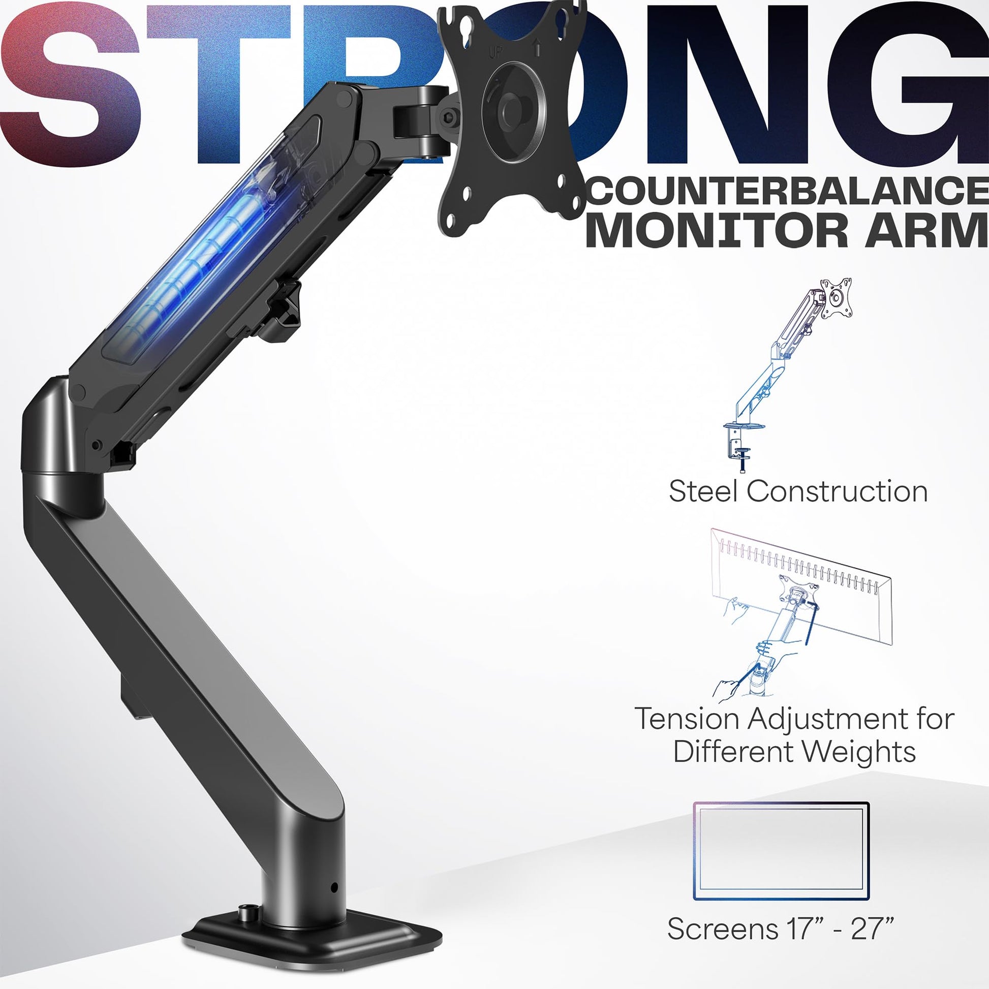 Soporte de Montaje Neumático Articulado VIVO Negro para Pantallas de 17 a 27 Pulgadas con VESA Máx. 100 x 100