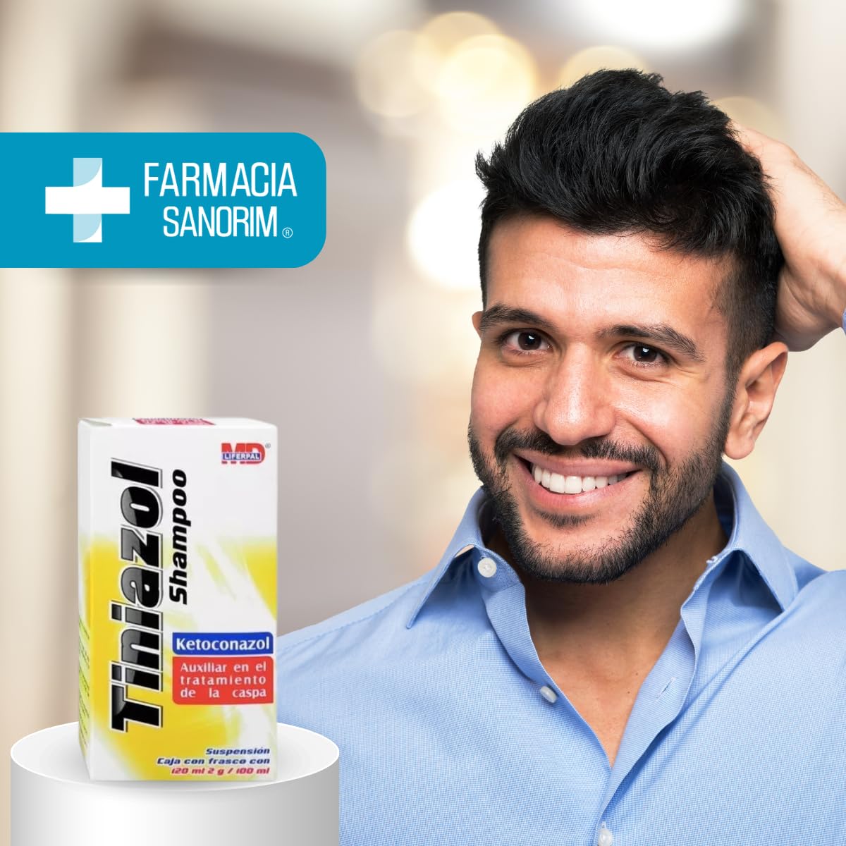 Tiniazol Ketoconazol Shampoo 2 g / 100 Botella con 120 mL Shampoo para la Caspa Seborrea Alopecia Dermatológico MD Liferpal Laboratorios Pack (3)