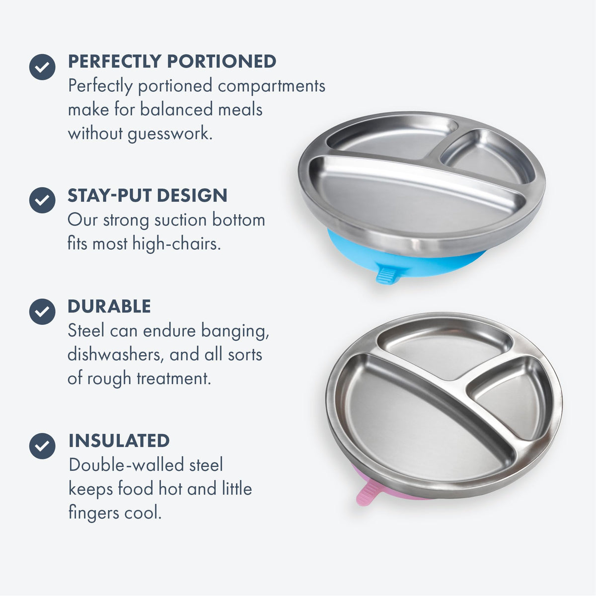 Avanchy - Plato de acero inoxidable para niños pequeños, con ventosa