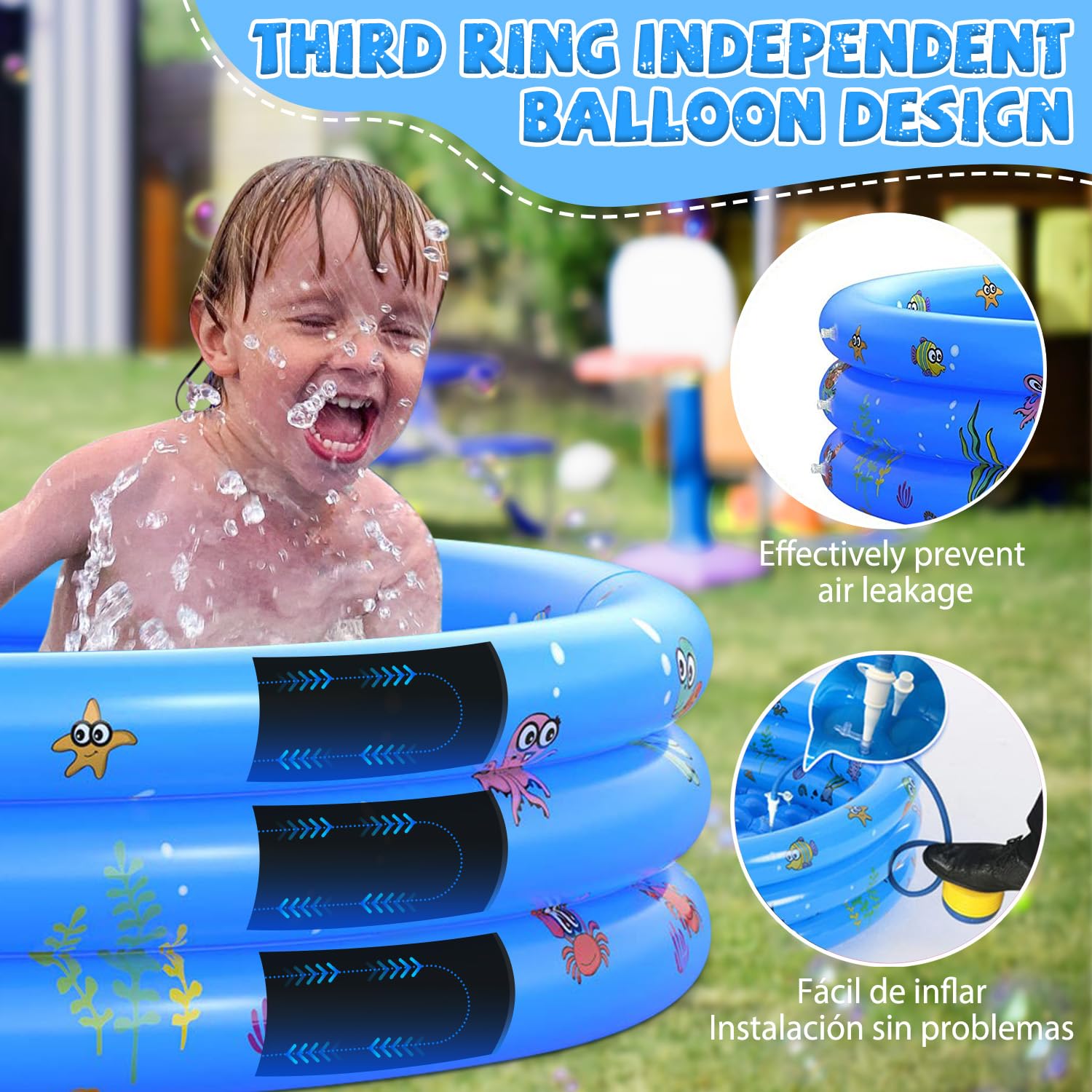 Alberca Inflable Sugarzoon Azul con 3 Niveles para Niños y Adultos