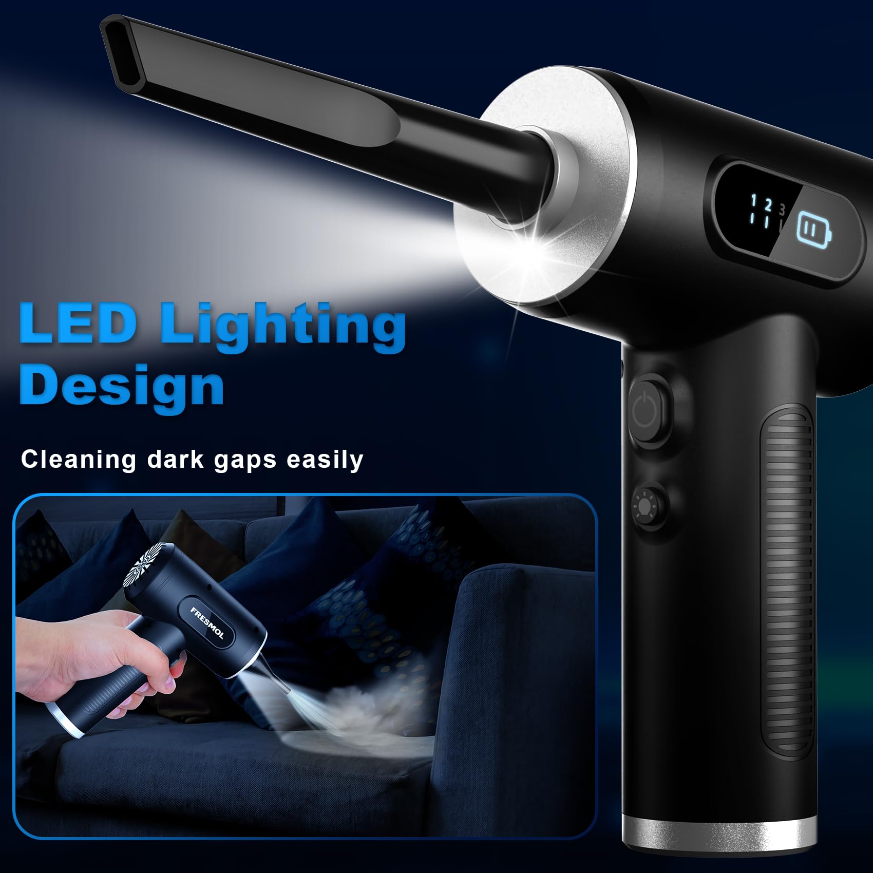 Duster-3 Gear - Plumero Eléctrico Ajustable de 100000 RPM Con Luz LED, Soplador Inalámbrico Recargable para Teclado y Dispositivos Eléctricos de Limpieza, Sustituye a Latas de Aire