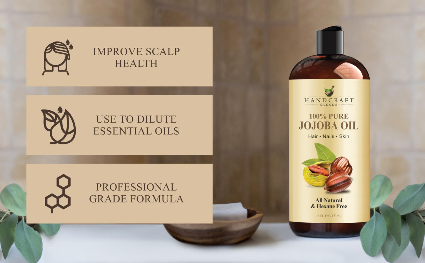 Handcraft Blends Jojoba Oil - 473 ml - 100% Pure & Natural - Premium Grade Carrier Oil - Hair, Face and Body Oil - Deeply Moisturizing - Anti-Aging - Cold-Pressed and Hexane-Free