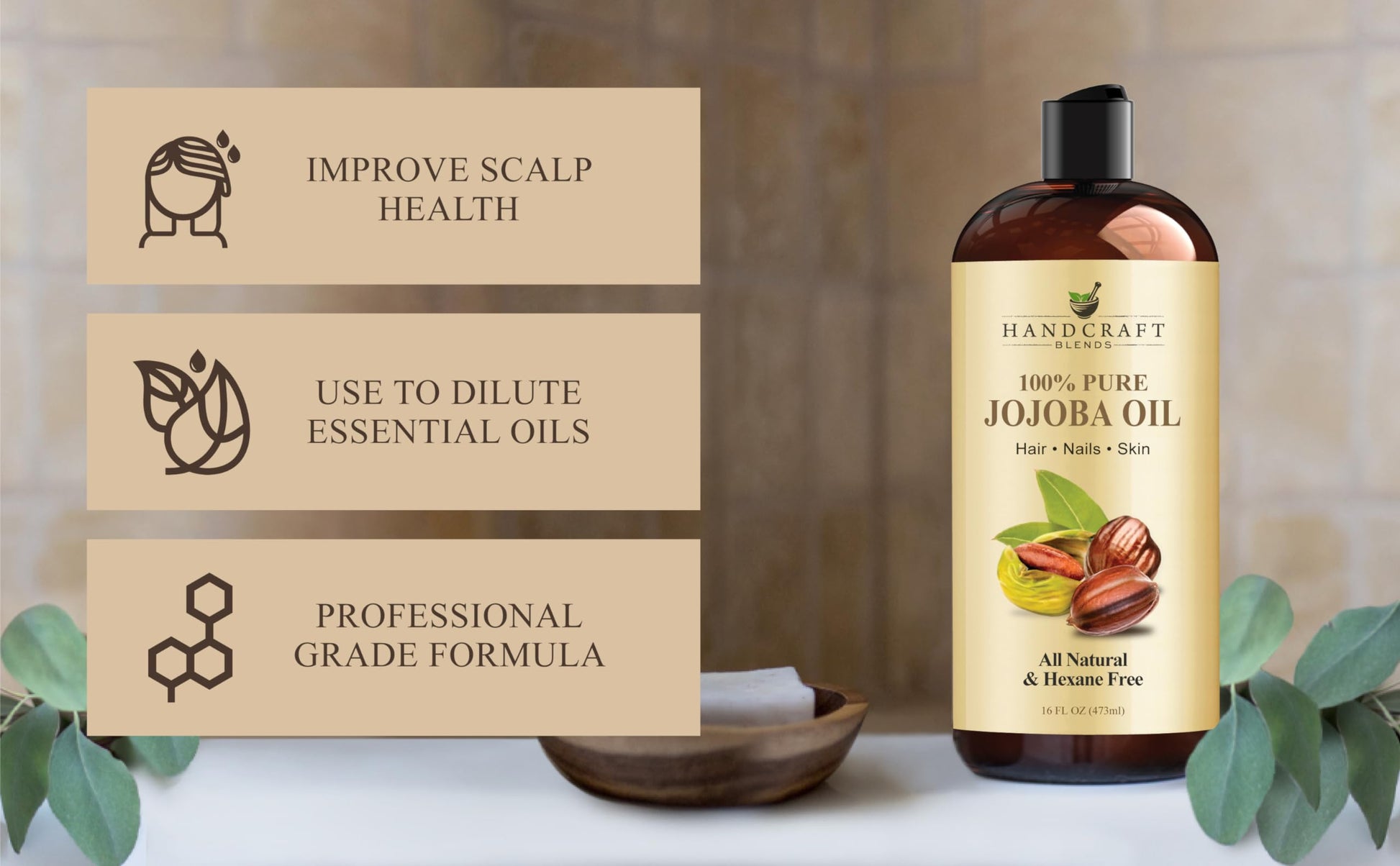 Handcraft Blends Jojoba Oil - 473 ml - 100% Pure & Natural - Premium Grade Carrier Oil - Hair, Face and Body Oil - Deeply Moisturizing - Anti-Aging - Cold-Pressed and Hexane-Free