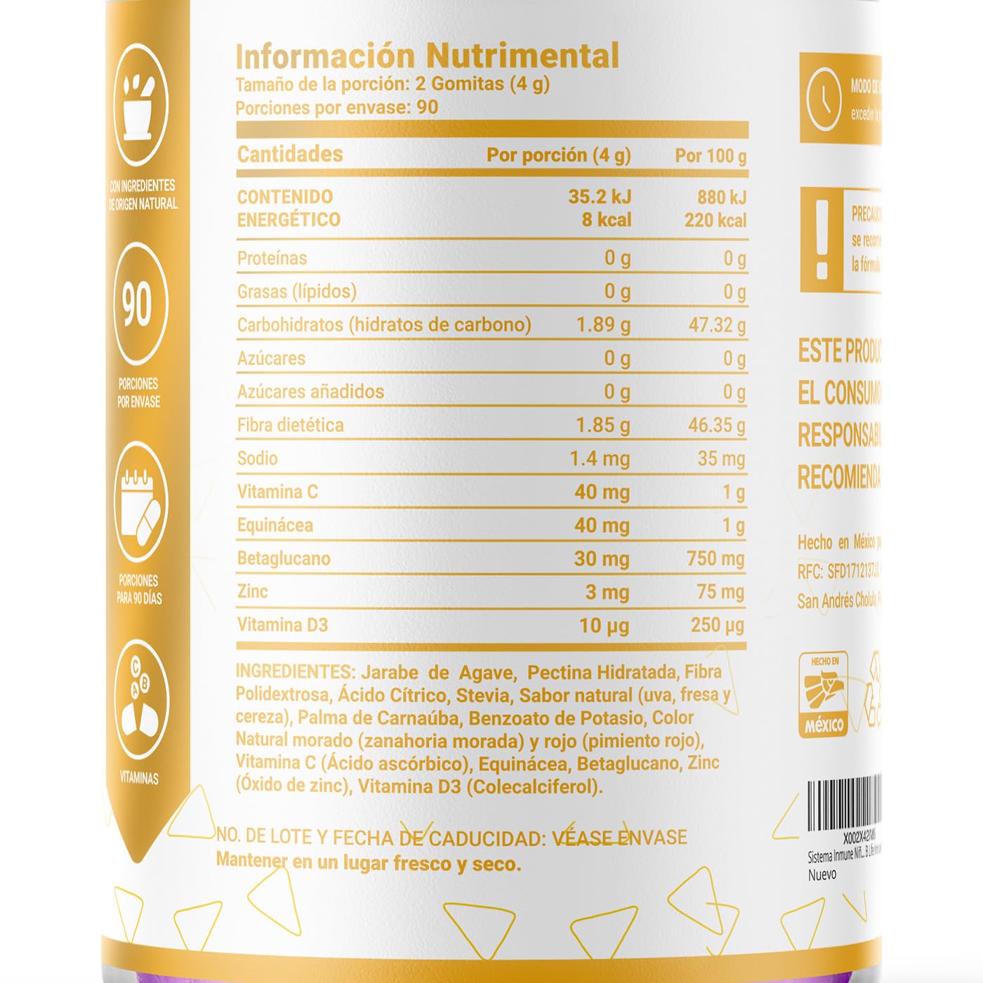 DFN Kids 180 gomitas SIN AZÚCAR añadida. Ingredientes naturales: Vitamina C, D3, Echinacea y Zinc. DFN Kids B Life.