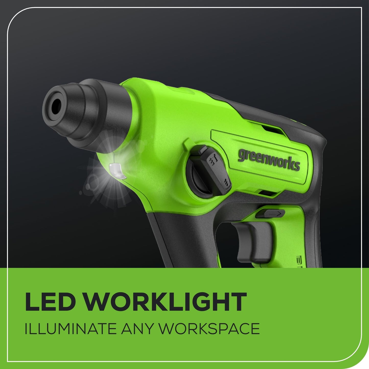 Greenworks Taladro giratorio inalámbrico SDS 1.2J de 24 V, taladro de martillo sin escobillas de 1 pulgada para hormigón, 2 modos y velocidad vairable, batería de 4 Ah y cargador incluido