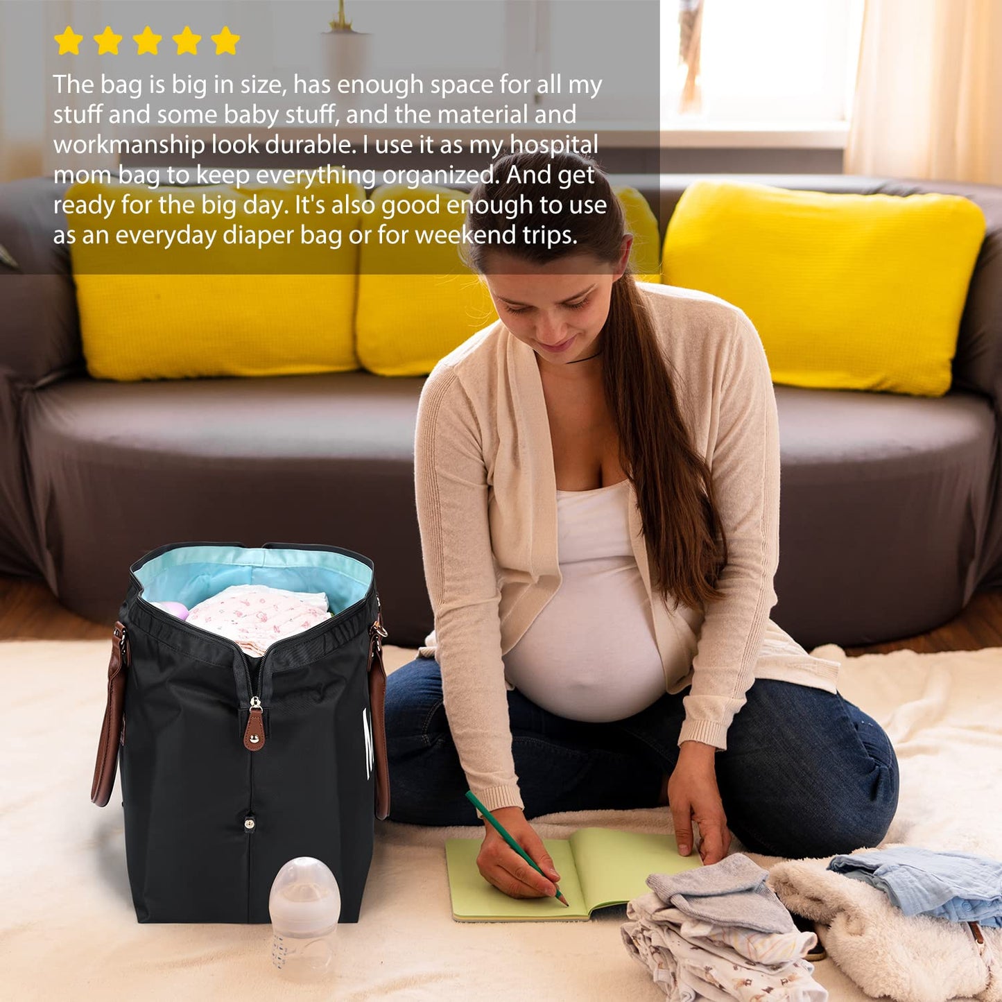 DOFASAYI - Bolsa de pañales para mamá con cambiador, mochila impermeable para pañales para bebé, bolsa grande de artículos esenciales de viaje, unisex, negro