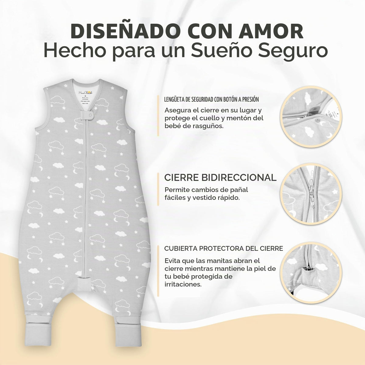 Mama Cheetah - Saco de dormir para niños pequeños con pies 3T-4T, 0.5 TOG de algodón orgánico para bebés con piernas, saco de dormir para caminantes, caminante temprano, talla L