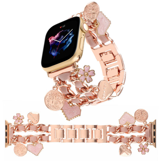 Pulsera Elegante REALSIGN flor oro rosa compatible con Apple Watch eslabones cubanos árbol de la vida para Mujer