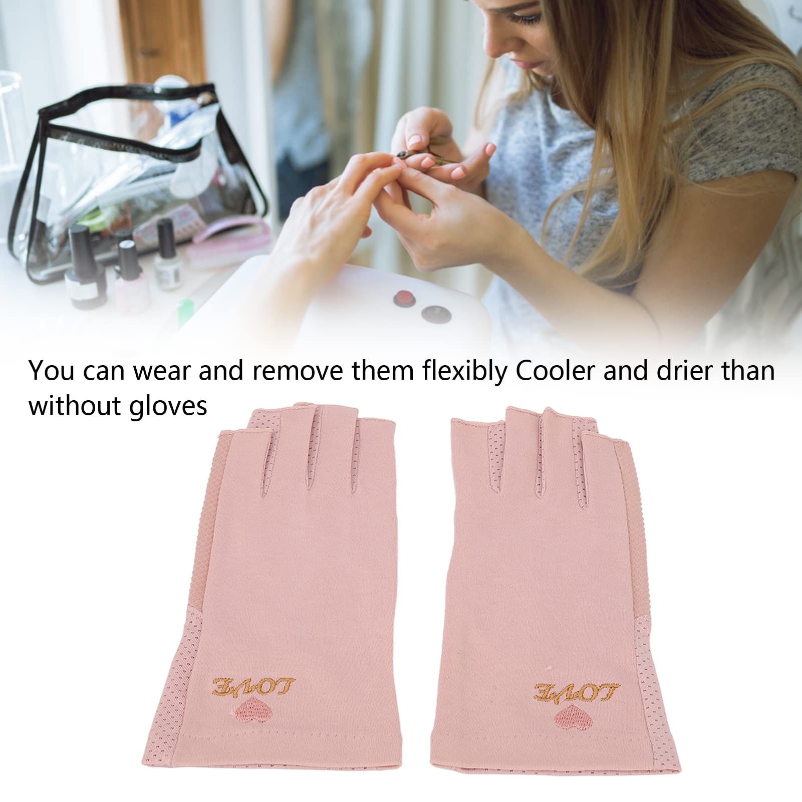 Guante de Protección UV, de Lámpara de Uñas de Algodón de Fibra sin Dedos Transpirables sin Dedos Anti UV Proteger los de Manicura Manicure Nail Art Dryer(gris rosa claro)