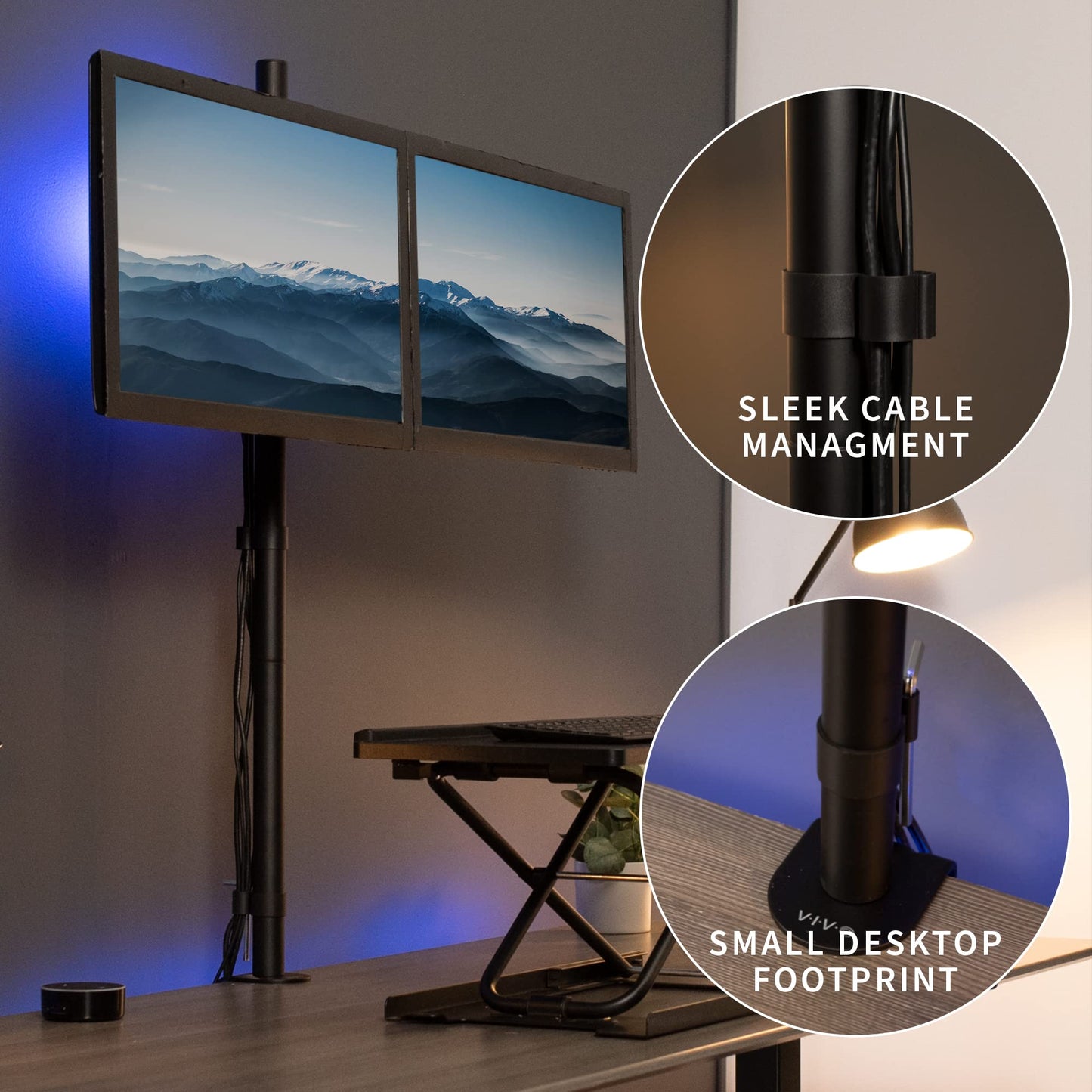 Soporte de Computadora VIVO Negro Extra Alto para Monitor Dual Ajustable hasta 27 Pulgadas