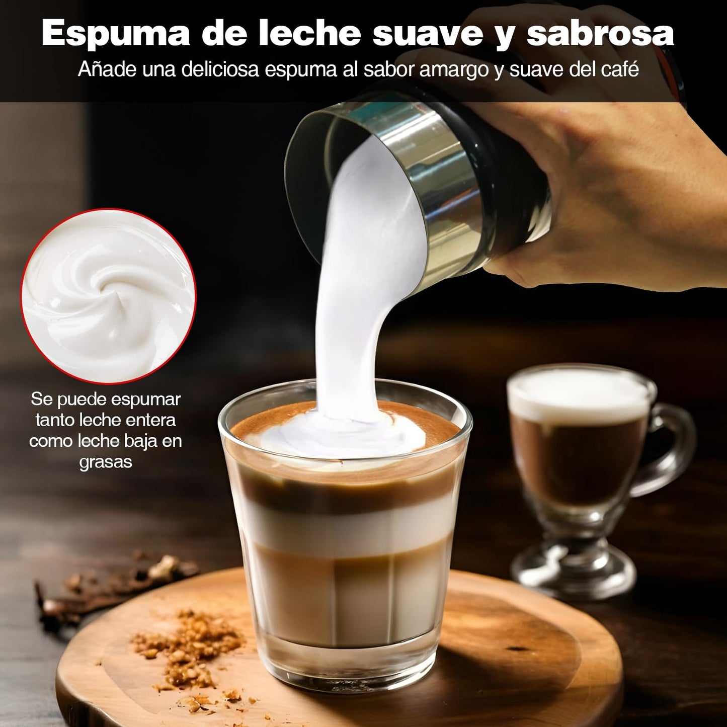 Espumador de Leche Eléctrico 4 en 1 Negro para Café, Latte y Capuchino