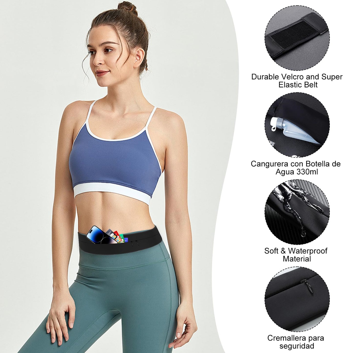 HONGHCL Cangurera para Correr con Botella de Agua 330ml - 2 Tallas Ajustables Cangurera Deportiva, Impermeable Riñonera para Correr, Gimnasio, Senderismo, S/M（Cintura 60-80cm）