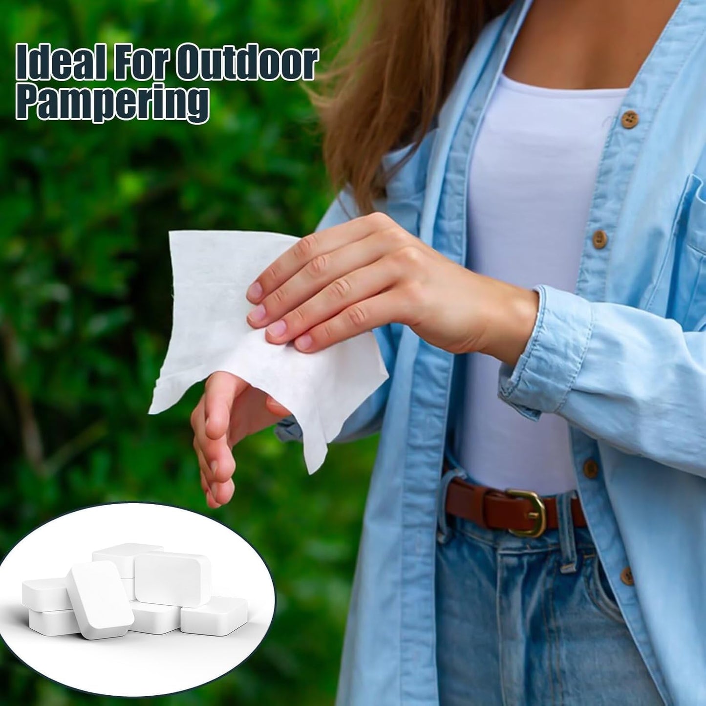 FCaeon Toalla Desechable Comprimida Espesa Grande,Toallita Facial Suave Reutilizable Pañuelo de Algodón Portátil para Viaje,Camping,Senderismo,Hotel,Salón de Belleza,Aire Libre(Azul Oscuro 50 Unidad)