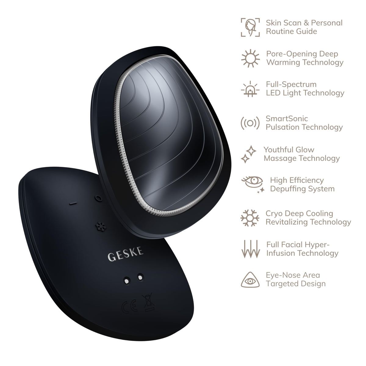 GESKE | SmartAppGuided™ Sonic Warm & Cool Mask | 9 en 1 | Máscara facial LED de belleza | Espectro LED completo y terapia de luz roja | Calor/frío | Mayor absorción de productosl | masajeador facial