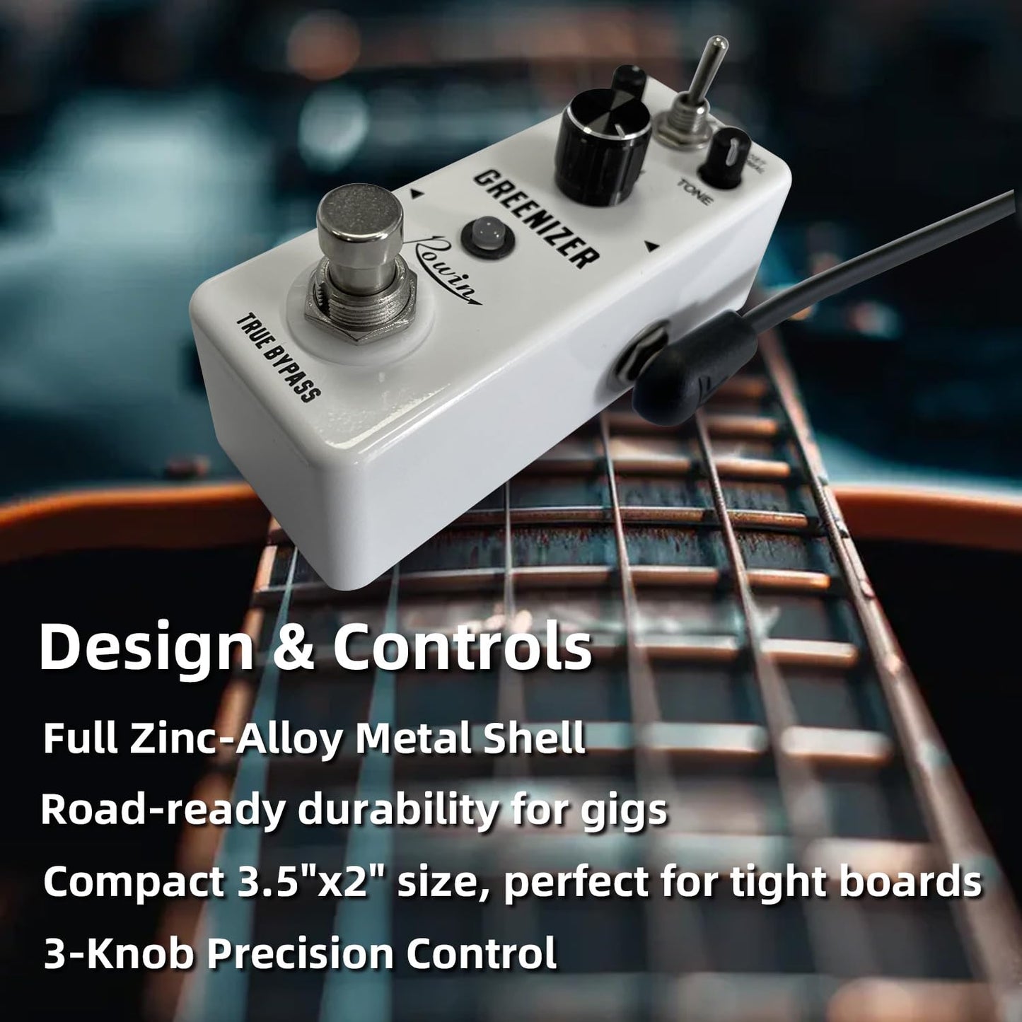 Rowin Overdrive Pedal de efecto guitarra Greenizer Mini pedal analógico tubo Scream Sound True Bypass DC 9V blanco LEF-323