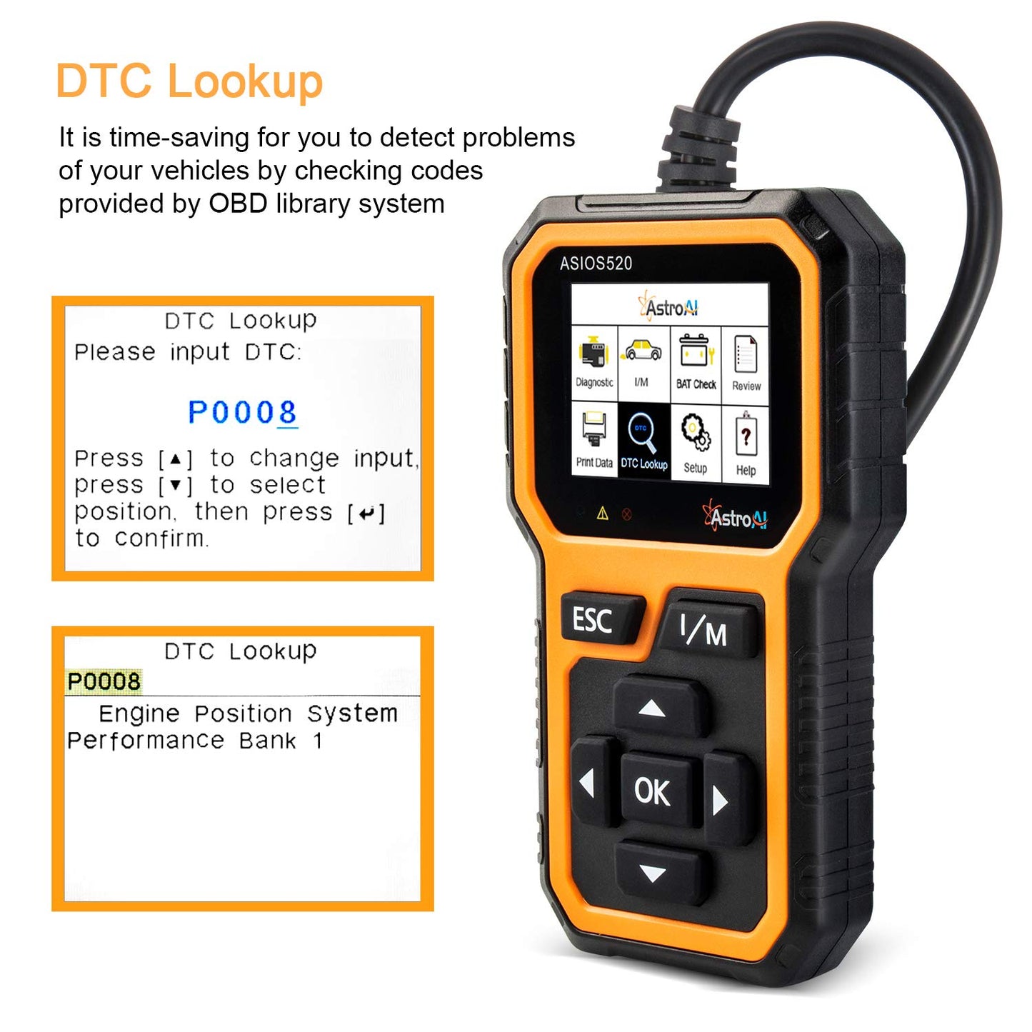 AstroAI OBD2 ASIOS520 Escáner Automotriz Professional, Lector de Códigos Universal, Scaner para Auto Herramienta de Diagnóstico con Pantalla de Color
