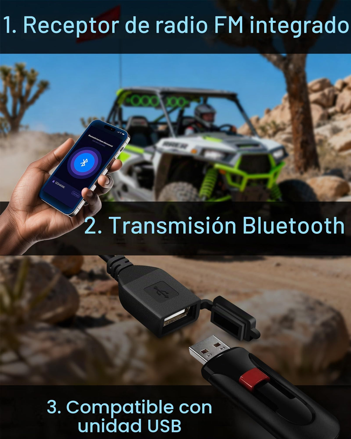 Barra de Sonido GoHawk 34 Pulgadas RGB Bluetooth IP66 Compatible con Polaris RZR Can-Am