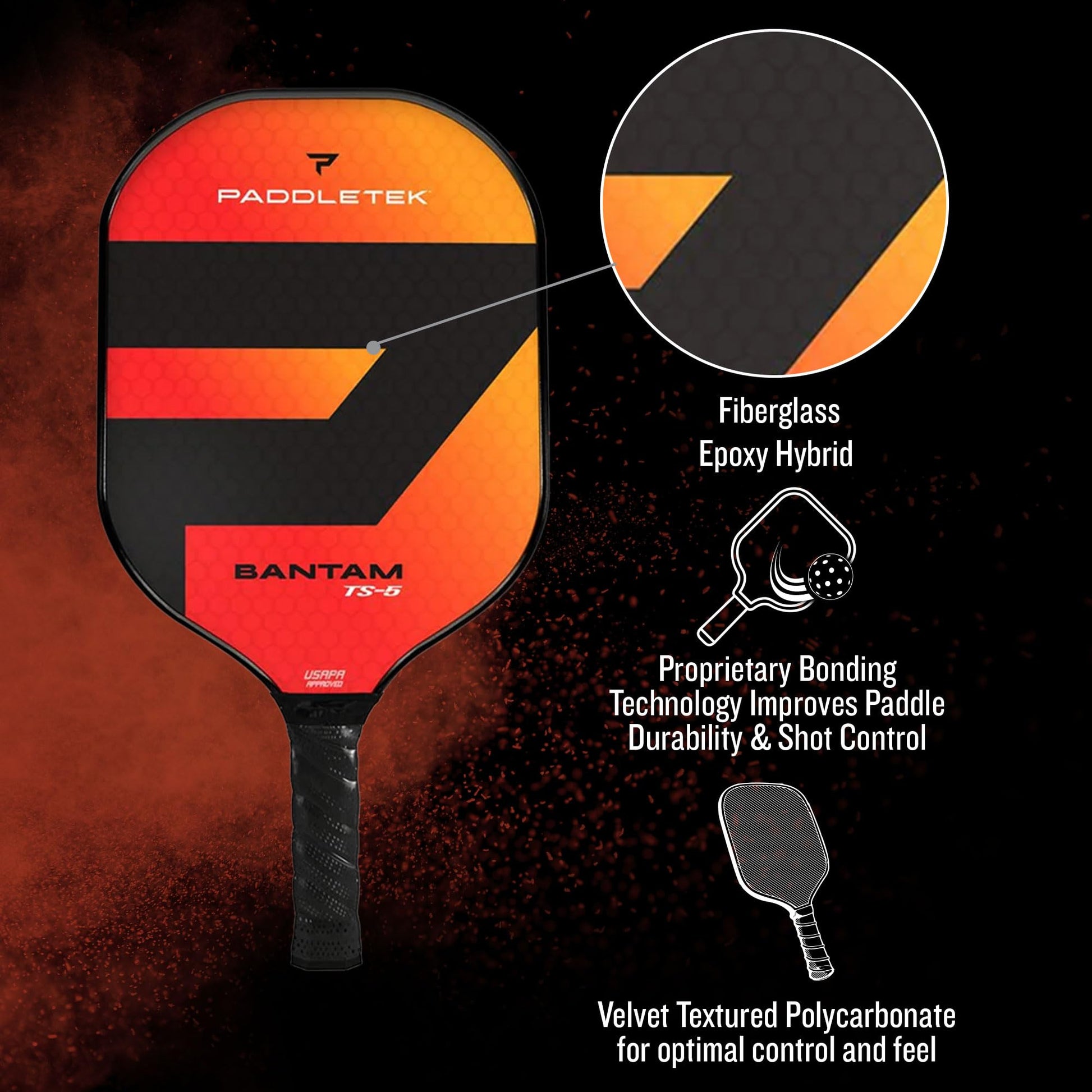 Paleta Profesional de Pickleball Paddletek Bantam TS-5 Epoxi Fibra Vidrio PoliCore Aprobada por USAPA
