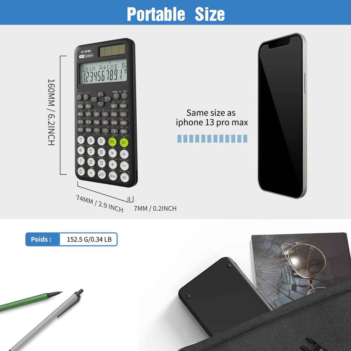 Calculadora Científica NEWYES Negra con 401 Funciones y Pantalla de Doble Fila para Estudiantes y Profesores