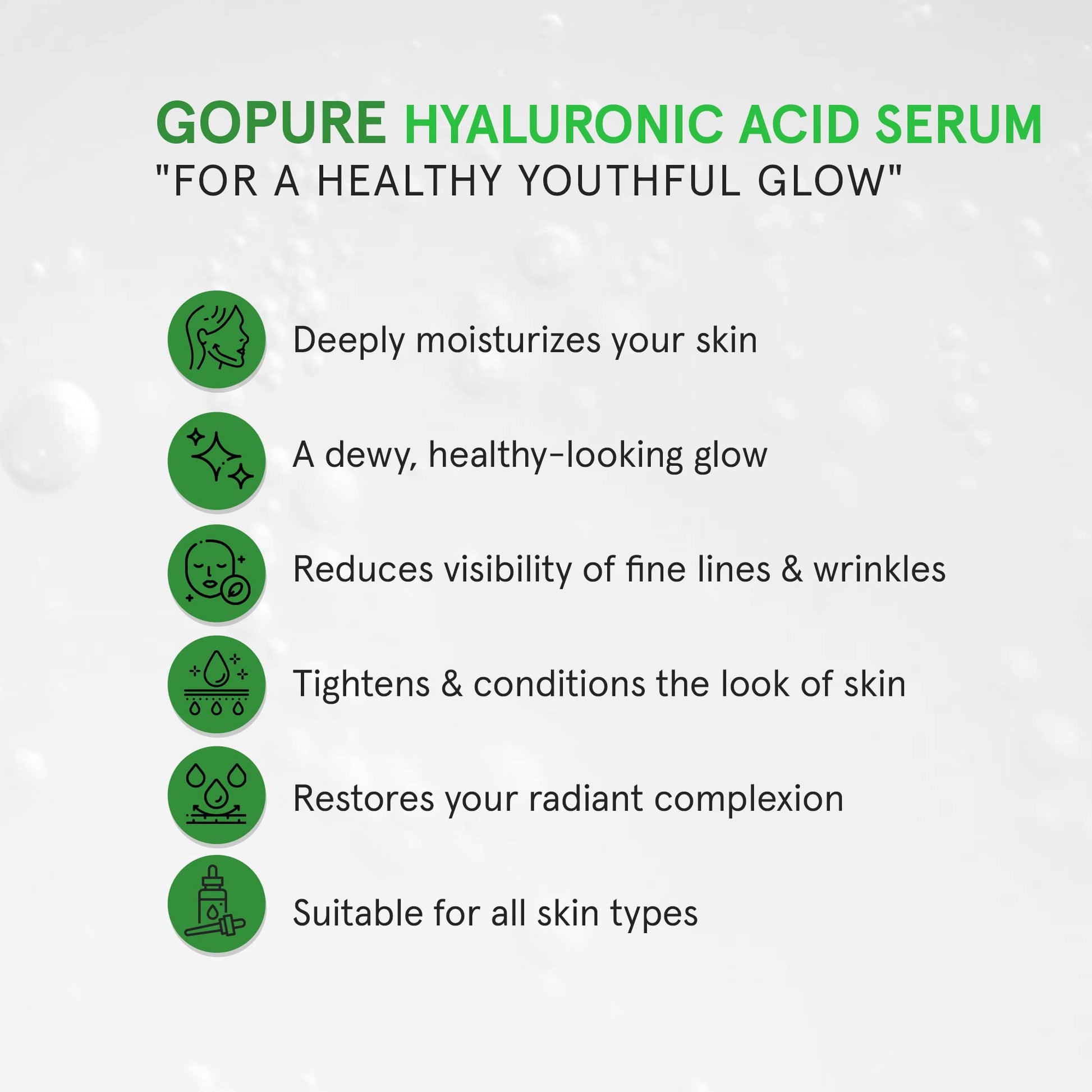 goPure Hyaluronic Acid Serum with Vitamin C, Green Tea & Vitamin E - Hydrating Anti Aging Serum - Hydrates & Plumps the Skin - Dry Skin, Fine Lines, Wrinkles - 1oz