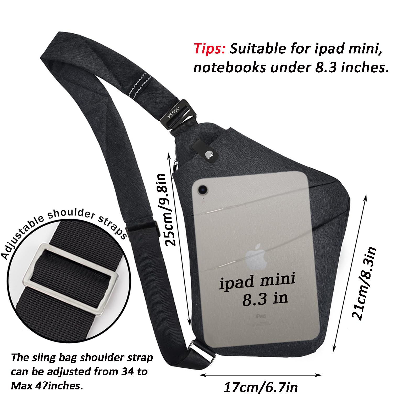 Bolsa flexible personal, antirrobo para viajes, deporte, ligera, bandolera, bandolera izquierda, para mujeres y hombres