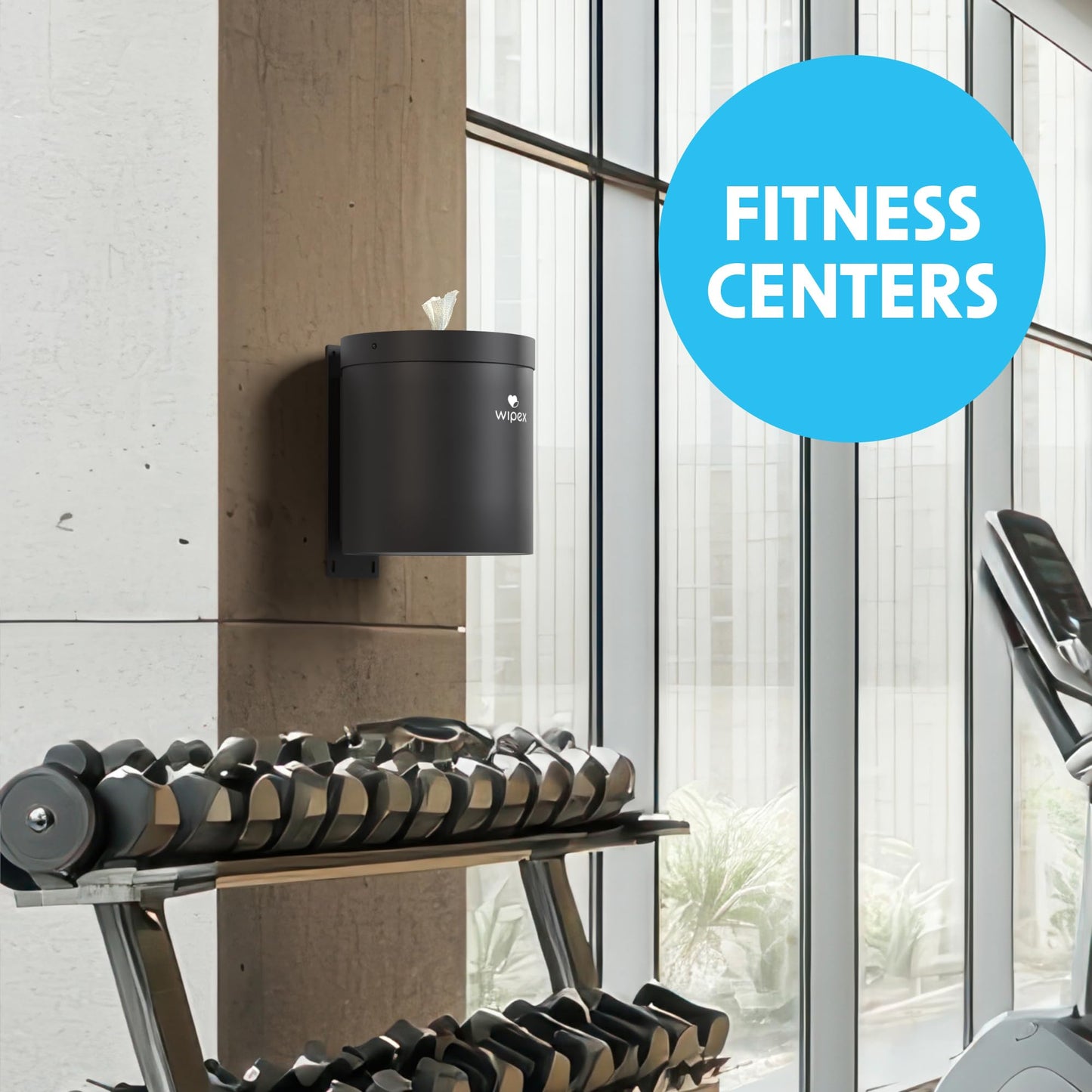 Wipex - Dispensador de pared para toallitas húmedas negras: acero duradero y puerto de silicona premium, dispensador de pared fácil de montar para toallitas de gimnasio, se adapta a rollos de repuesto