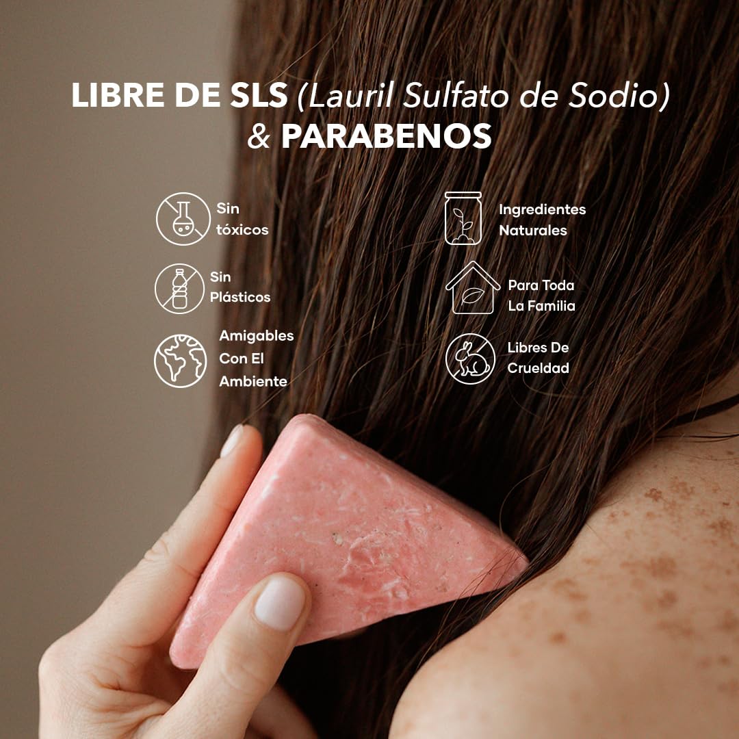 Shampoo y Acondicionador en Barra AMAI Natural – Hidratante y Reparador, Cabello Seco o Maltratado, Con Karité, Rosas y Almendras – Sin Sulfatos, Vegano