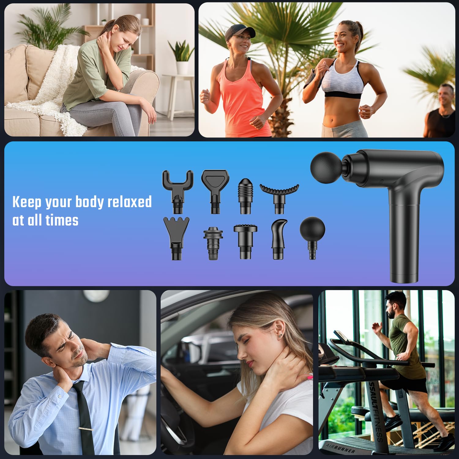 Pistola de Masaje, Pistola de Masaje Muscular Portátil, Massage Gun con pantalla táctil LED, Masajeador Profesional Mudo de Tejido Muscular Profundo, 20 Velocidades Ajustables para Cuello y Hombros