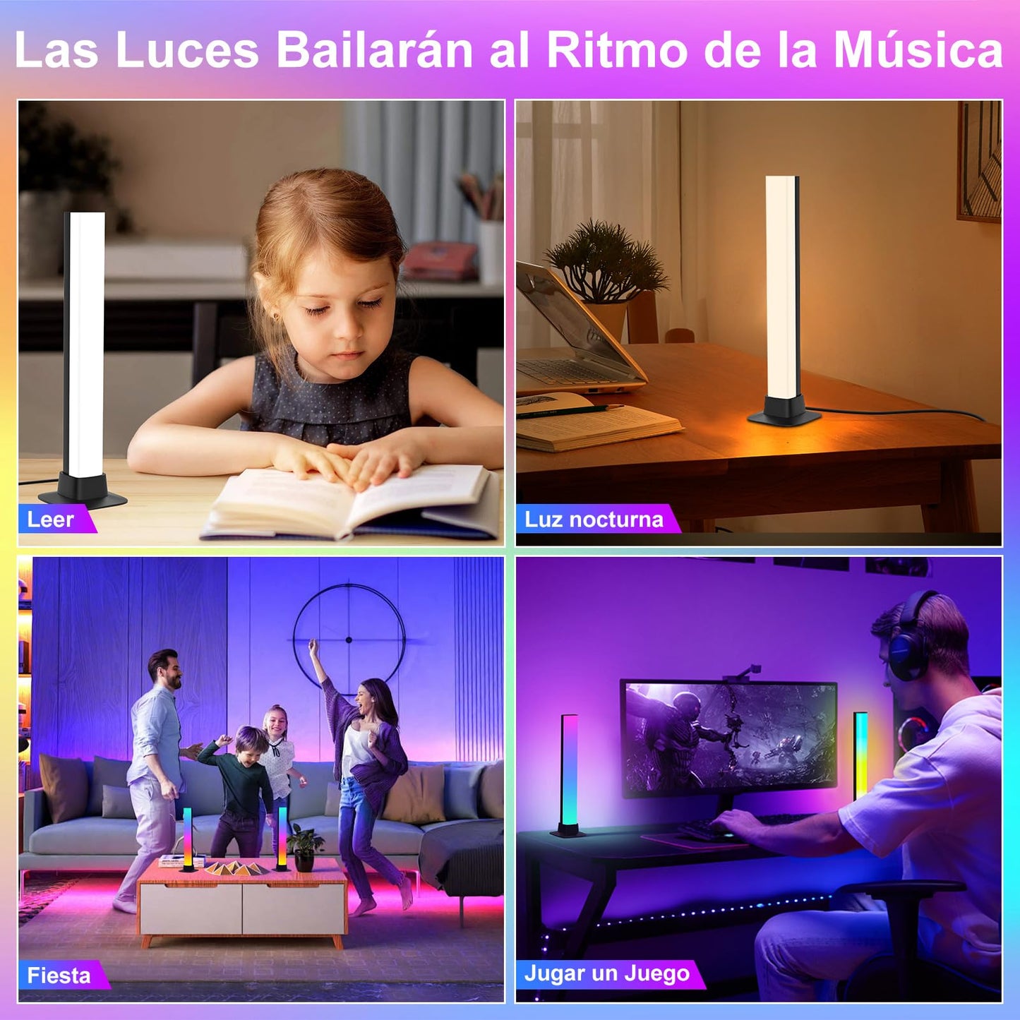 KUAEAY Barras de Luces LED Inteligente,Tira LED para TV,30CM RGB de Luz, Control de Aplicacion y Voz, 10 Modos de Escena, 4 Modo de Música,Lampara Gamer para Habitación Gaming,TV/PC