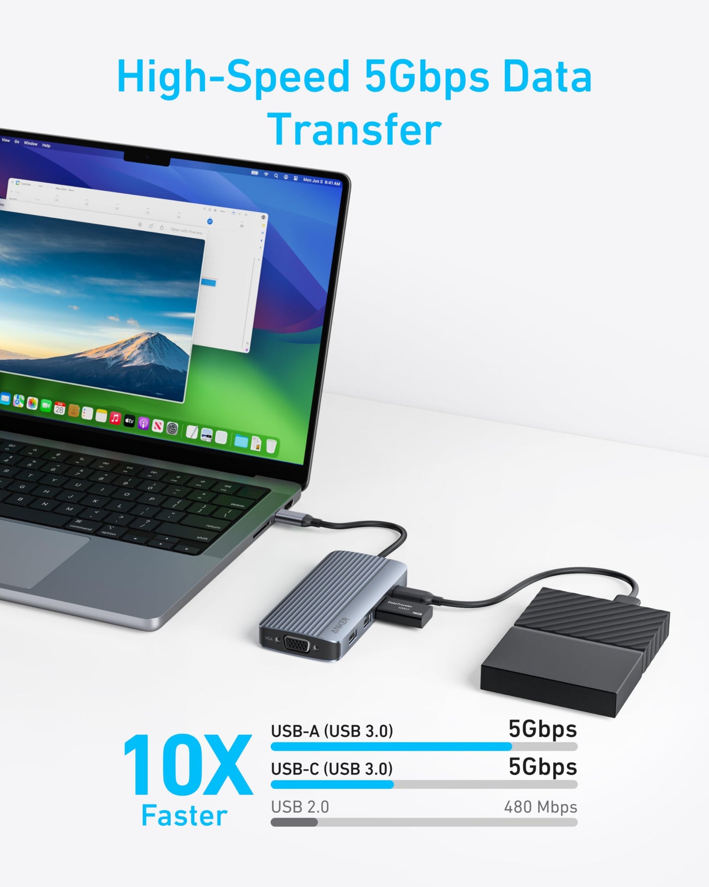 Anker PowerExpand Hub USB-C 8 en 1, Triple Pantalla, 2 Puertos HDMI 4K, 1 VGA 1080P, 100W PD, 4 Puertos USB (1 USB-C 5Gbps, 3 USB-A 5Gbps), Alta Velocidad, Compatible con MacBook, Windows