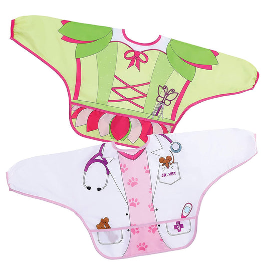 Baberos Dreambaby Hada y Veterinaria manga larga impermeable con bolsillo para niña