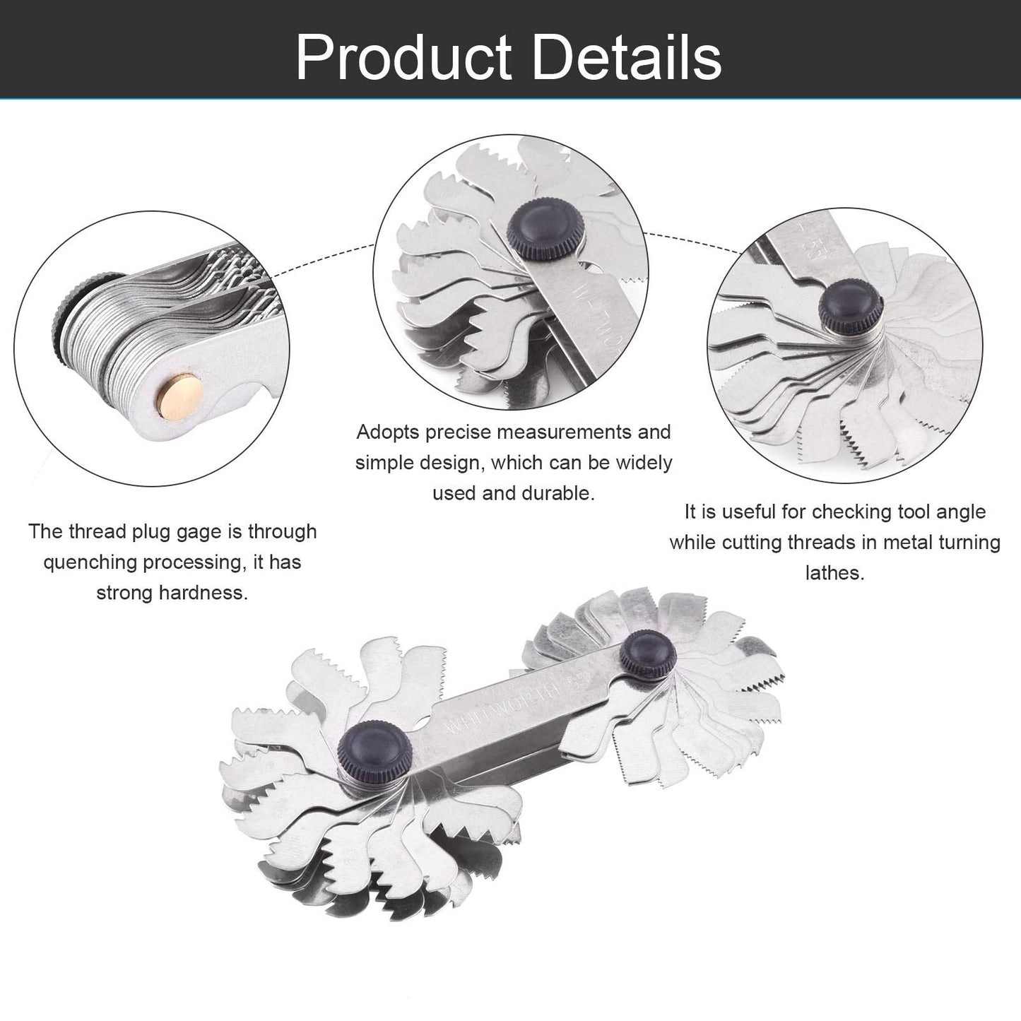 Galga de Roscas de Acero Inoxidable Métrica e Imperial 60 Grados para Medición Industrial 51 Uds.