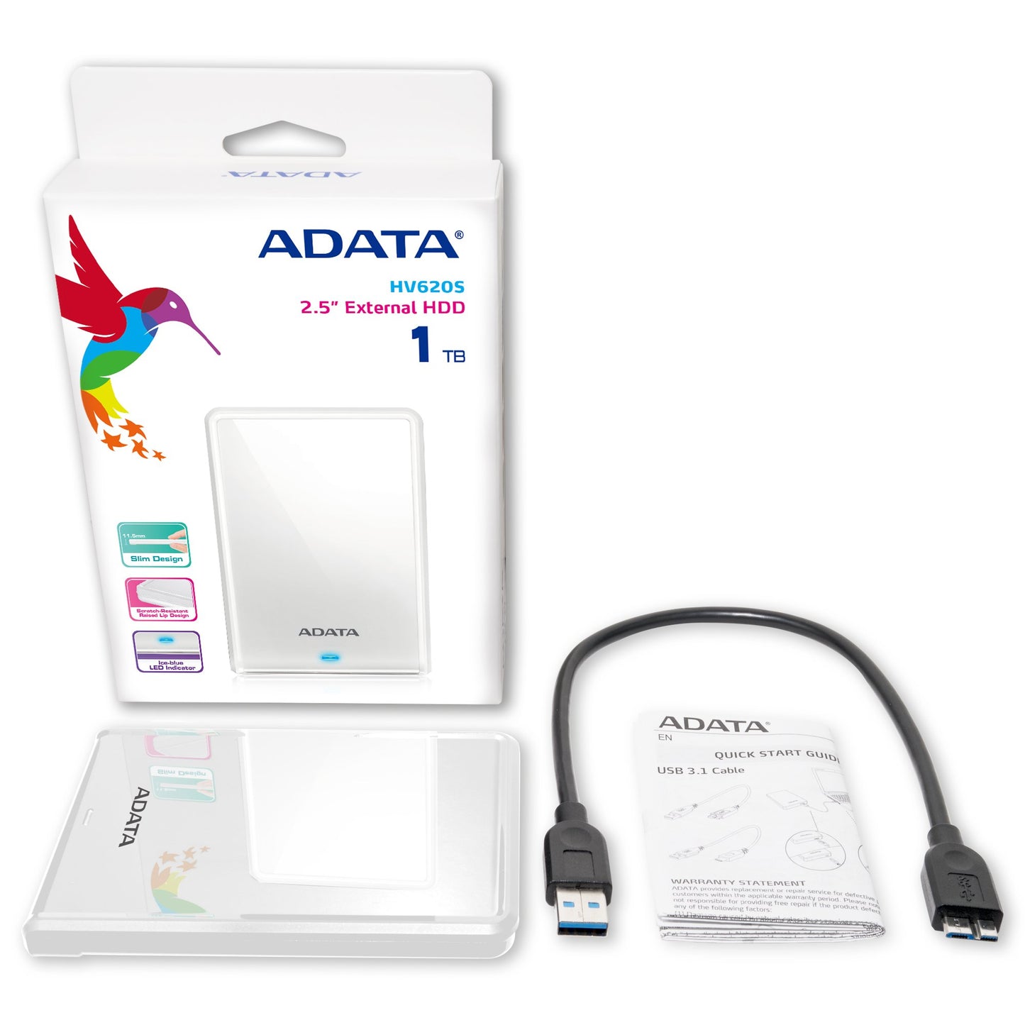 Disco Duro Externo ADATA Blanco USB 3.1 1TB HV620S