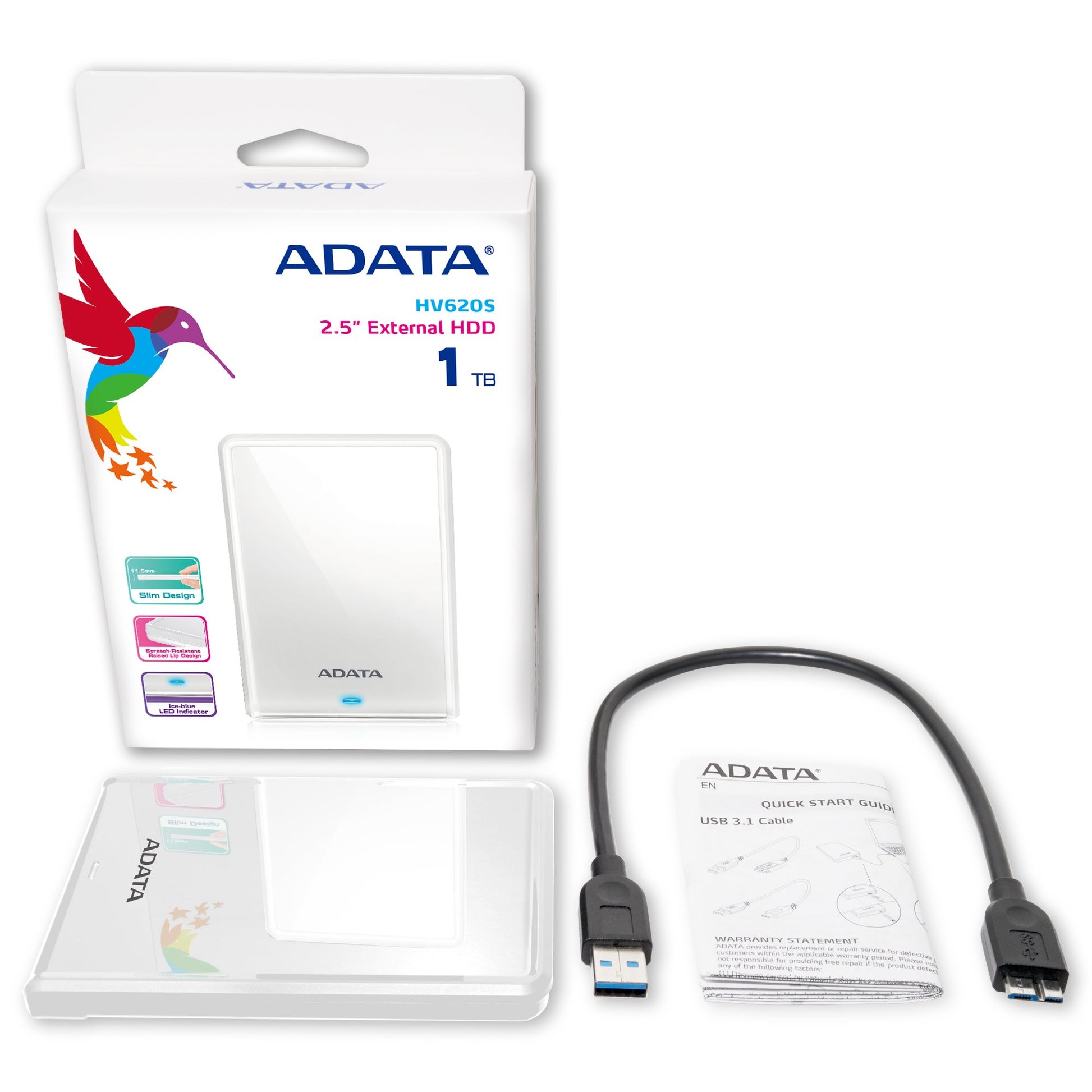 Disco Duro Externo ADATA Blanco USB 3.1 1TB HV620S