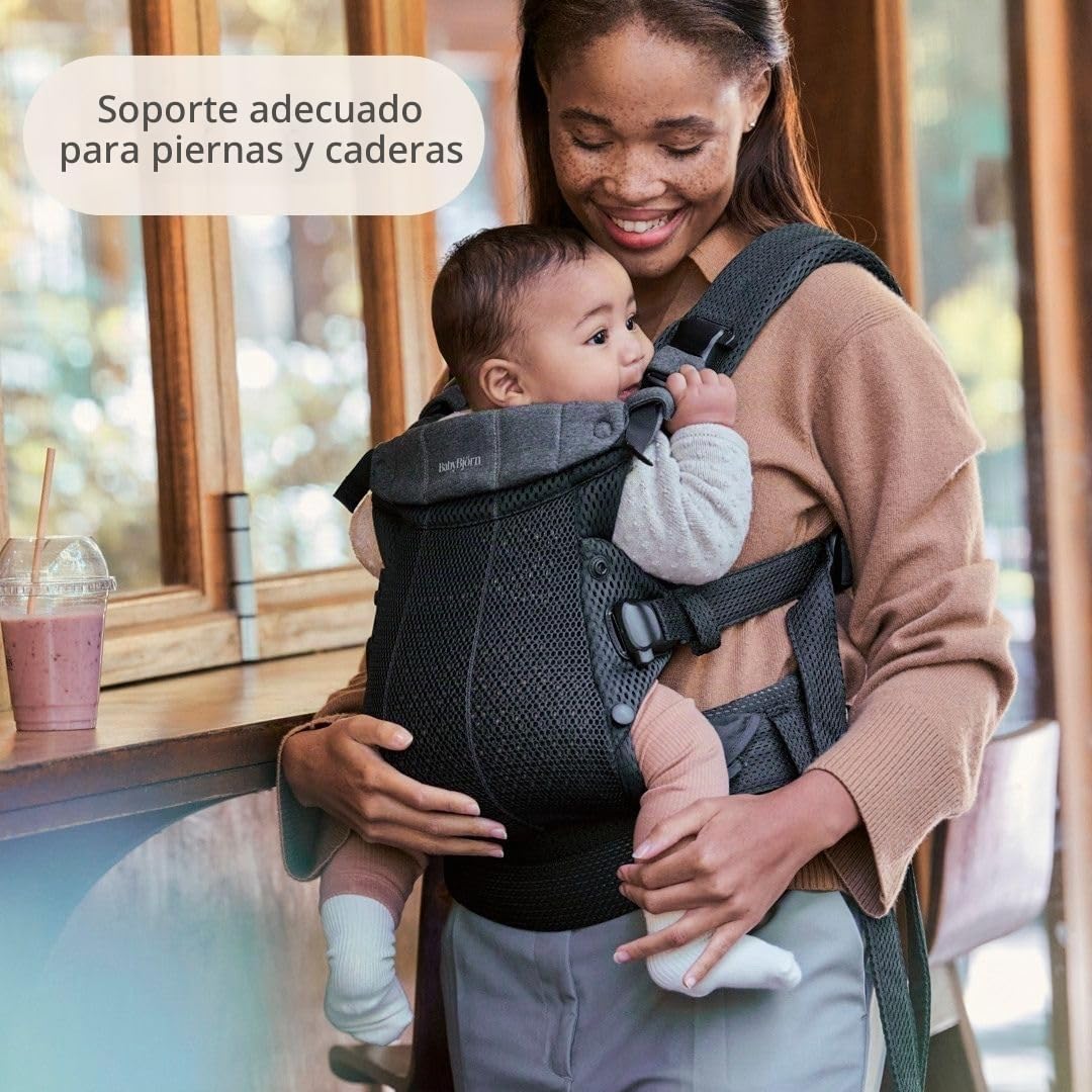 BabyBjörn Canguro Portabebé Harmony, Malla 3D, Negro | Ergonómico, para recién nacidos hasta los 3 años (3.2–15 kg), 4 posiciones, posición de piernas ajustable, suave y cómodo