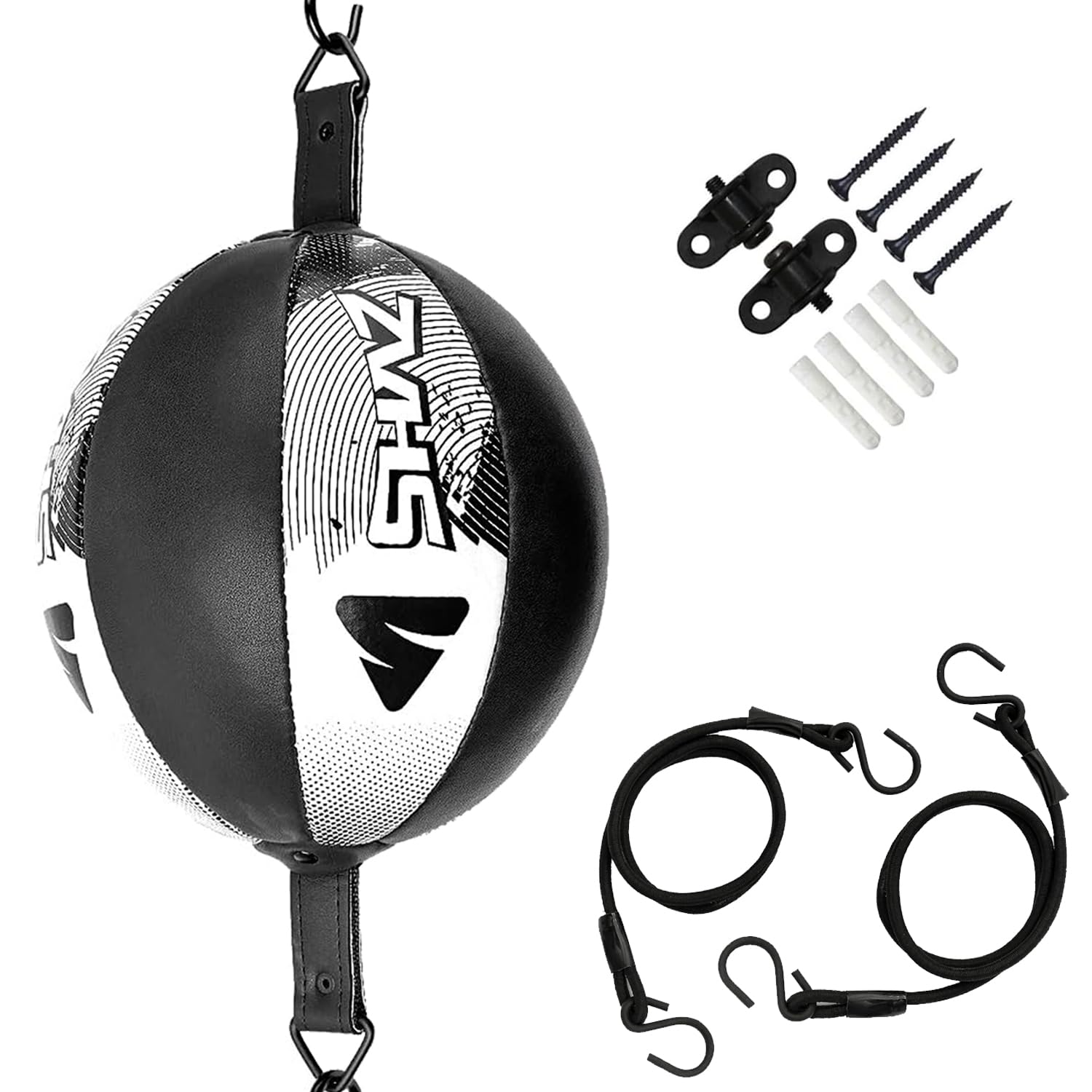 Bolsa de Boxeo de Doble Extremo SHAZ Negro Blanco con Cuerdas Elásticas para Entrenamiento en Casa y Gimnasio