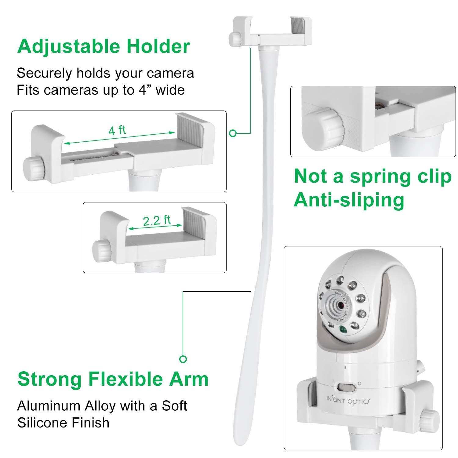 iTODOS Estante para cámara de bebé Compatible con la óptica Infantil DXR 8 y DXR-8 Pro y la mayoría de Otros monitores de bebé, Soporte Universal para cámara de bebé(Blanco)