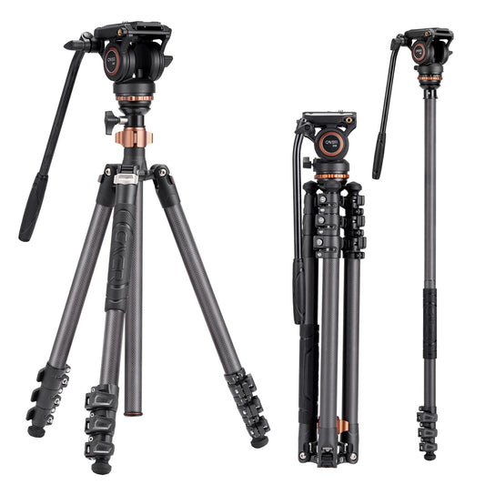 Cayer Trípodes de Cámara, Trípode de Video de Fibra de Carbono de 196 cm con Cabeza de Fluido, Trípode DSLR de Convertible a Monopié para Cámara DSLR, Capacidad de Carga de 6 kg - CF2451H6
