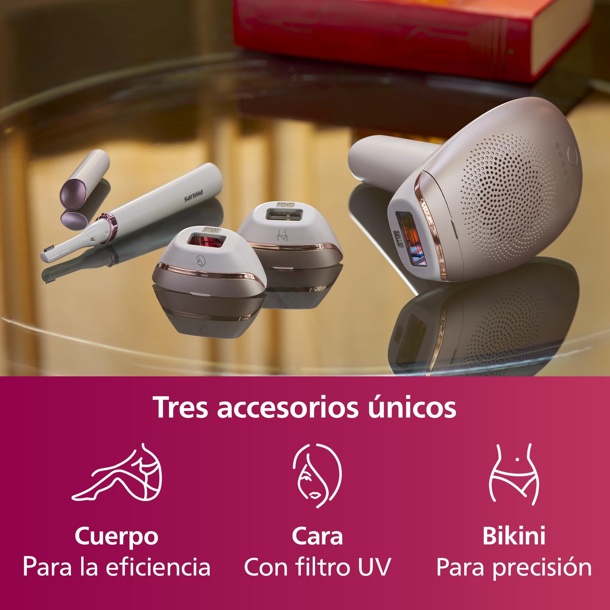 Depiladora Luz Pulsada IPL Philips Lumea Series 7000 Blanco con Lápiz Recortador Compacto y 3 Accesorios para Cuerpo, Cara y Bikini