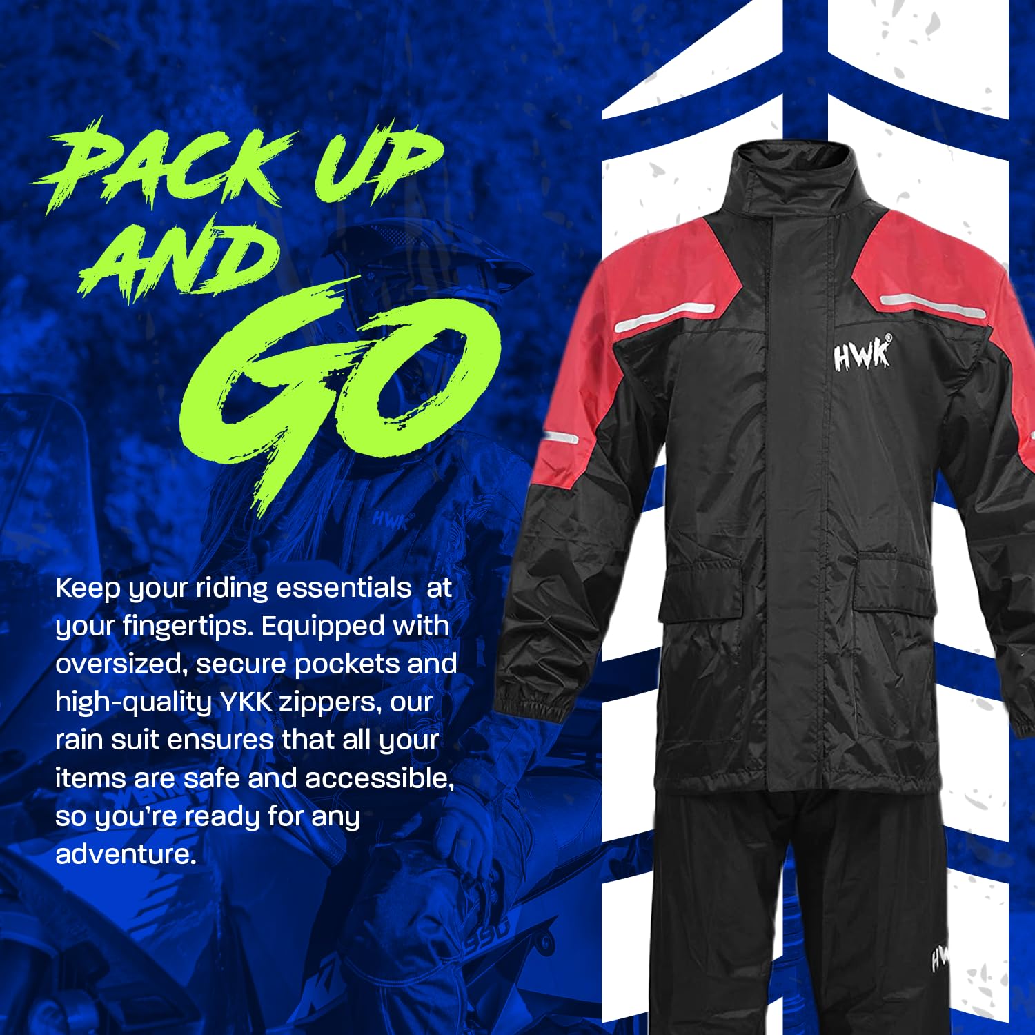 HWK - Traje de lluvia de motocicleta para hombres y mujeres, ropa, chamarras y pantalones reflectantes, traje de lluvia impermeable
