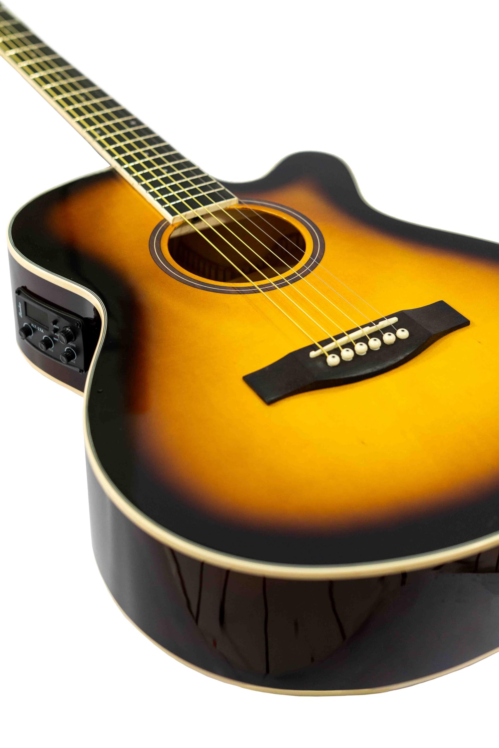 BAMBOO, Guitarra Electroacustica Sunburst, Linden 40" - Incluye Funda - Guitarra Acustica con corte y equalizador para principiantes.