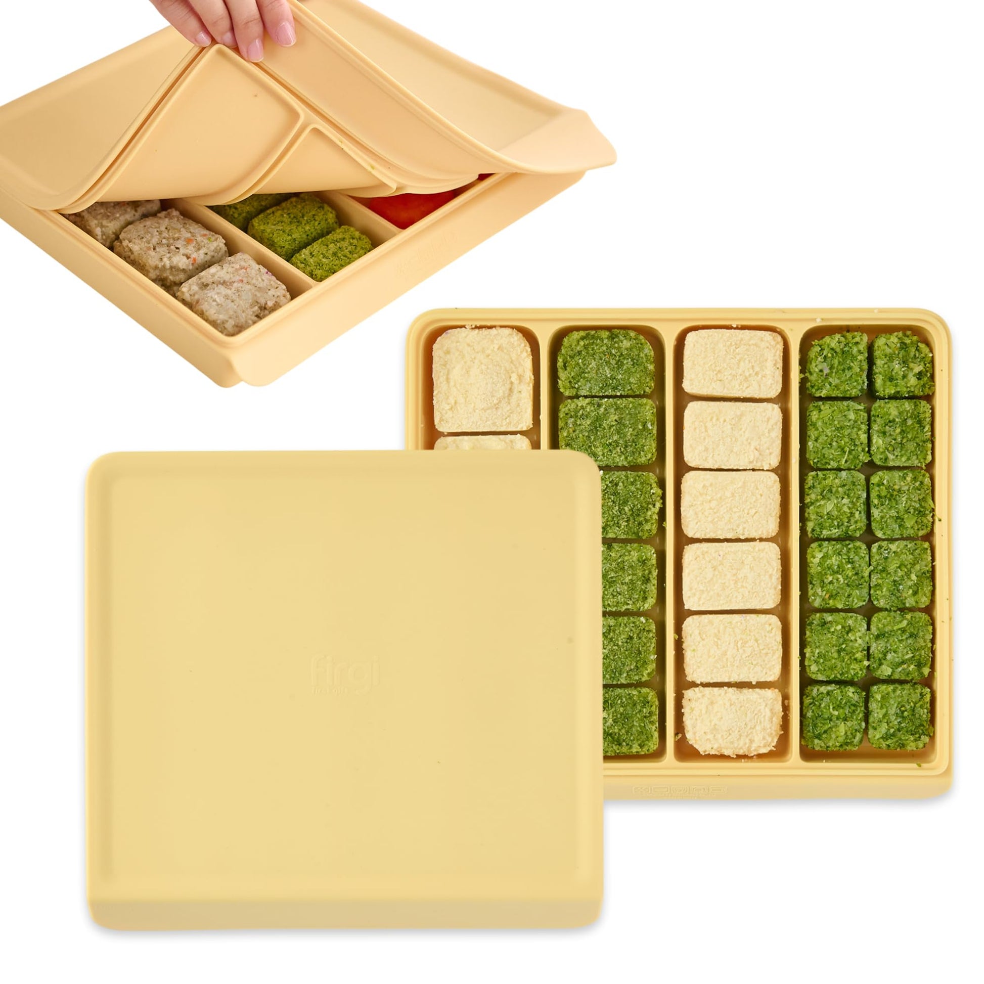 Firgi - Contenedor de almacenamiento de alimentos para bebés con tapa, 26 onzas, 4 compartimentos, apilable, preparación de comidas para alimentos de bebés, purés, aperitivos, kimbap y sushi